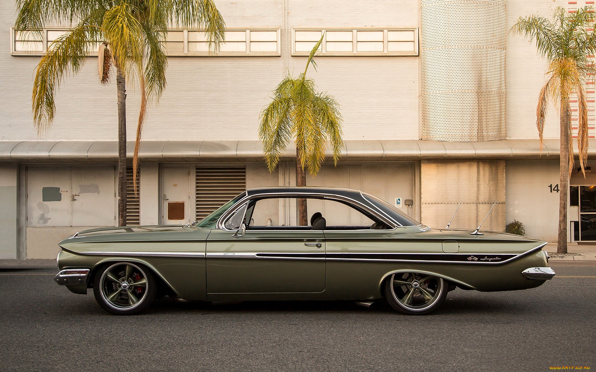 chevrolet, impala, автомобили, chevrolet, оливковый, здание, дом, пальмы