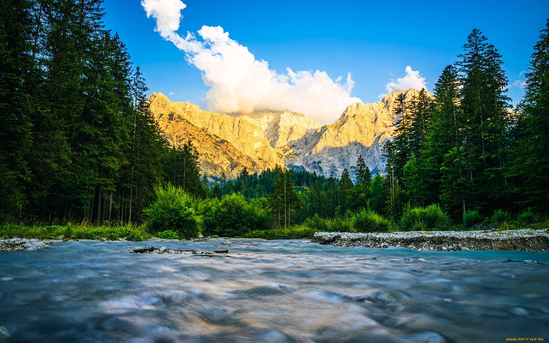 природа, реки, озера, горы, лес, река, облака