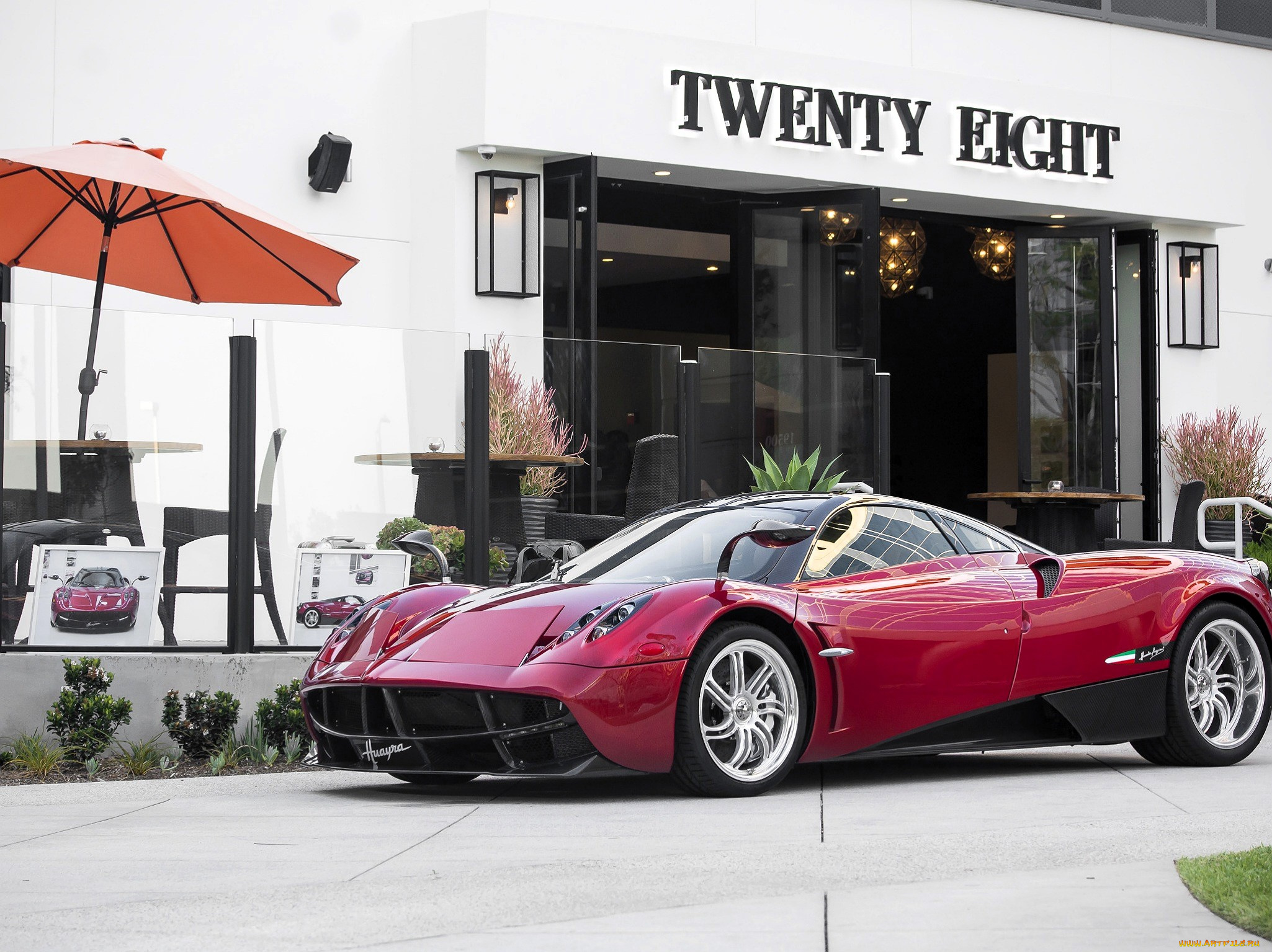 pagani, huayra, автомобили, pagani, красный, здание