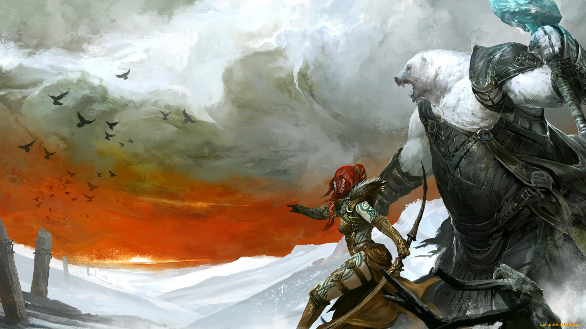 guild, wars, видео, игры, девушка, медведь