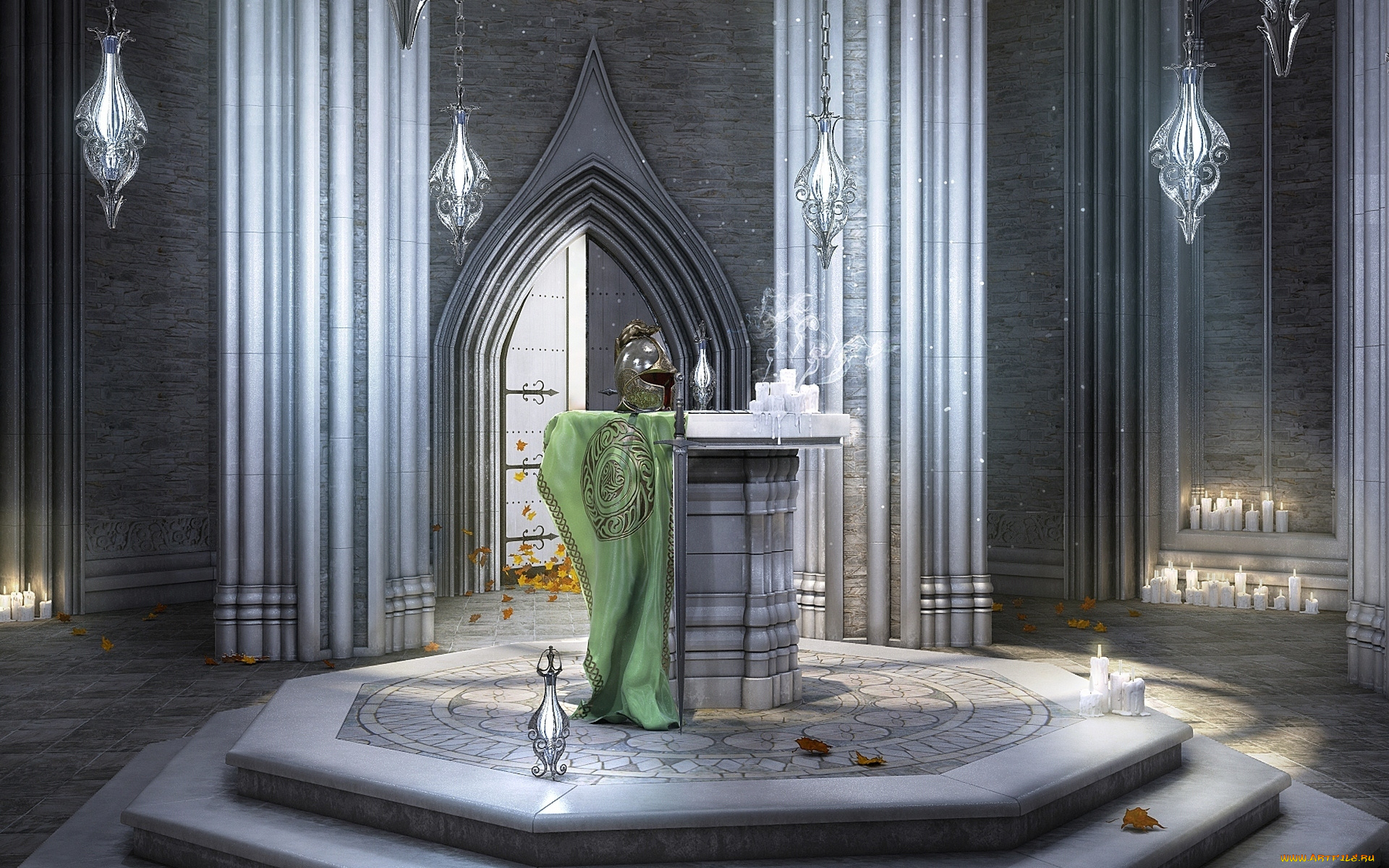 3д, графика, architecture, архитектура, светильники, холл