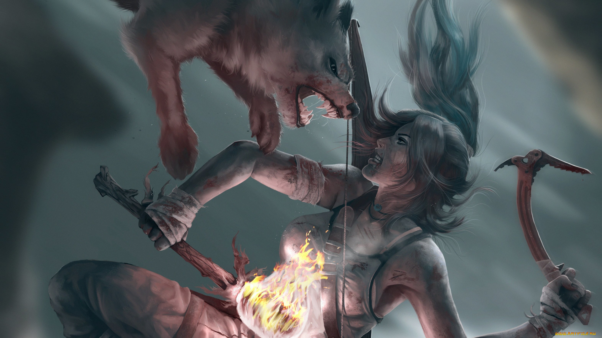 видео, игры, tomb, raider, 2013, факел, волк, девушка