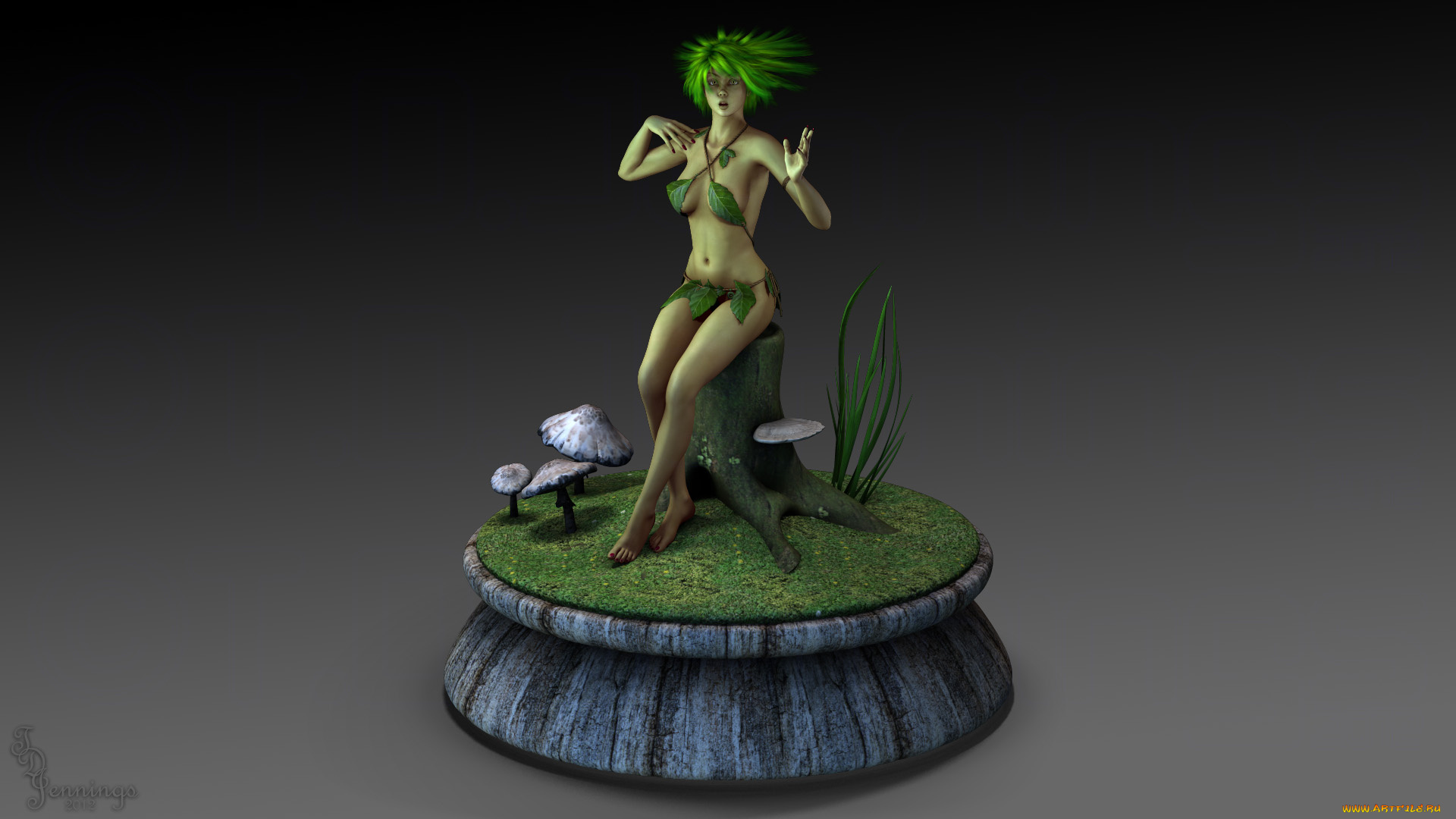 3д, графика, эльфы, , elves, грибы, взгляд, пень, эльфийки