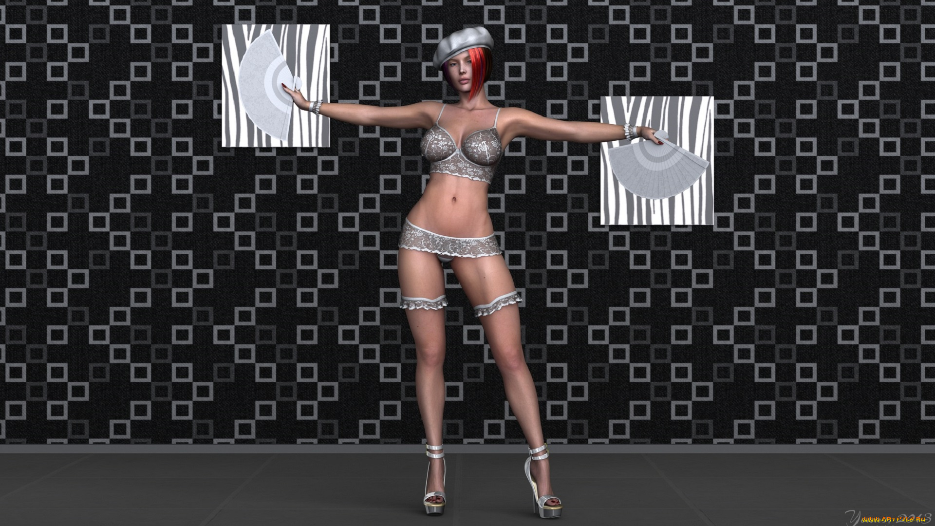 3д, графика, люди, , people, веера, взгляд, девушка