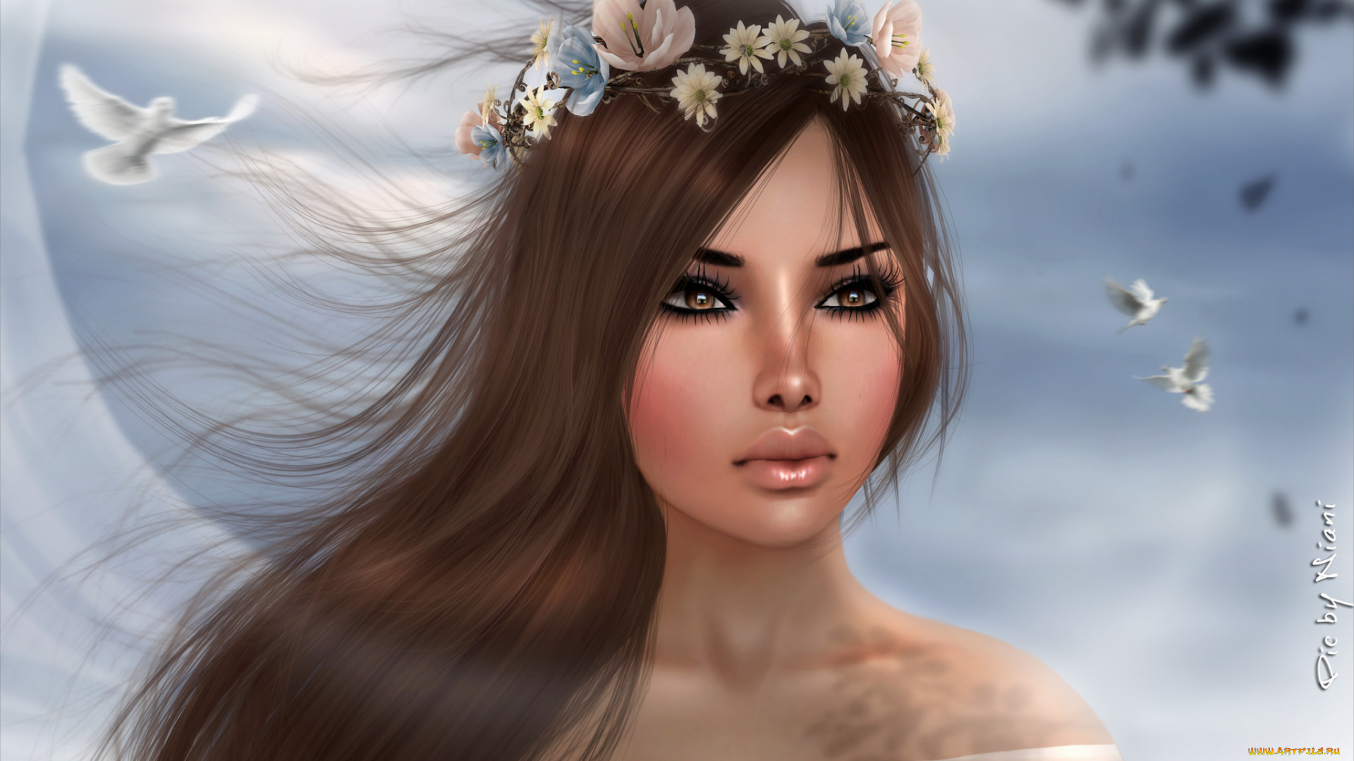 3д, графика, портрет, , portraits, венок