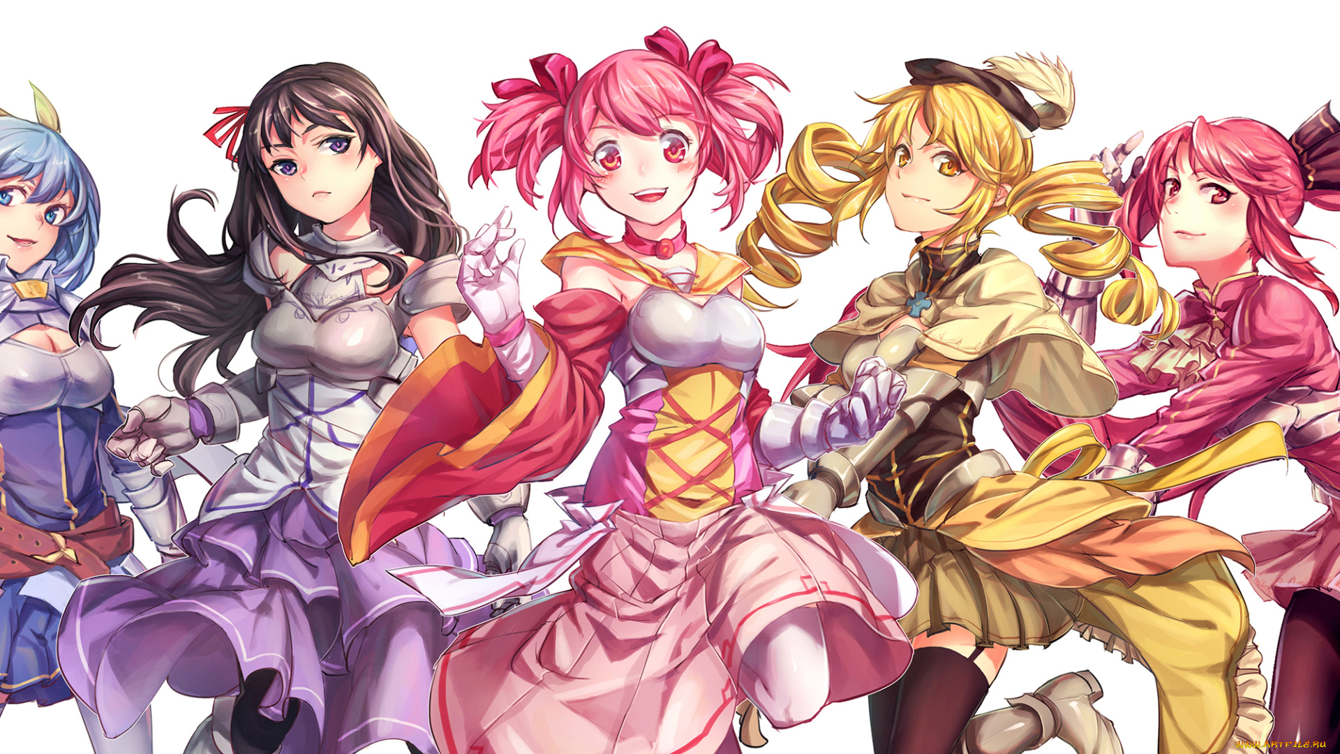 аниме, mahou, shoujo, madoka, magika, miki, sayaka, kaname, madoka, akemi, homura, девушки, pg, art, безразличие, радость, улыбка, взгляд, tomoe, mami, mahou, shoujo, magica, sakura, kyouko