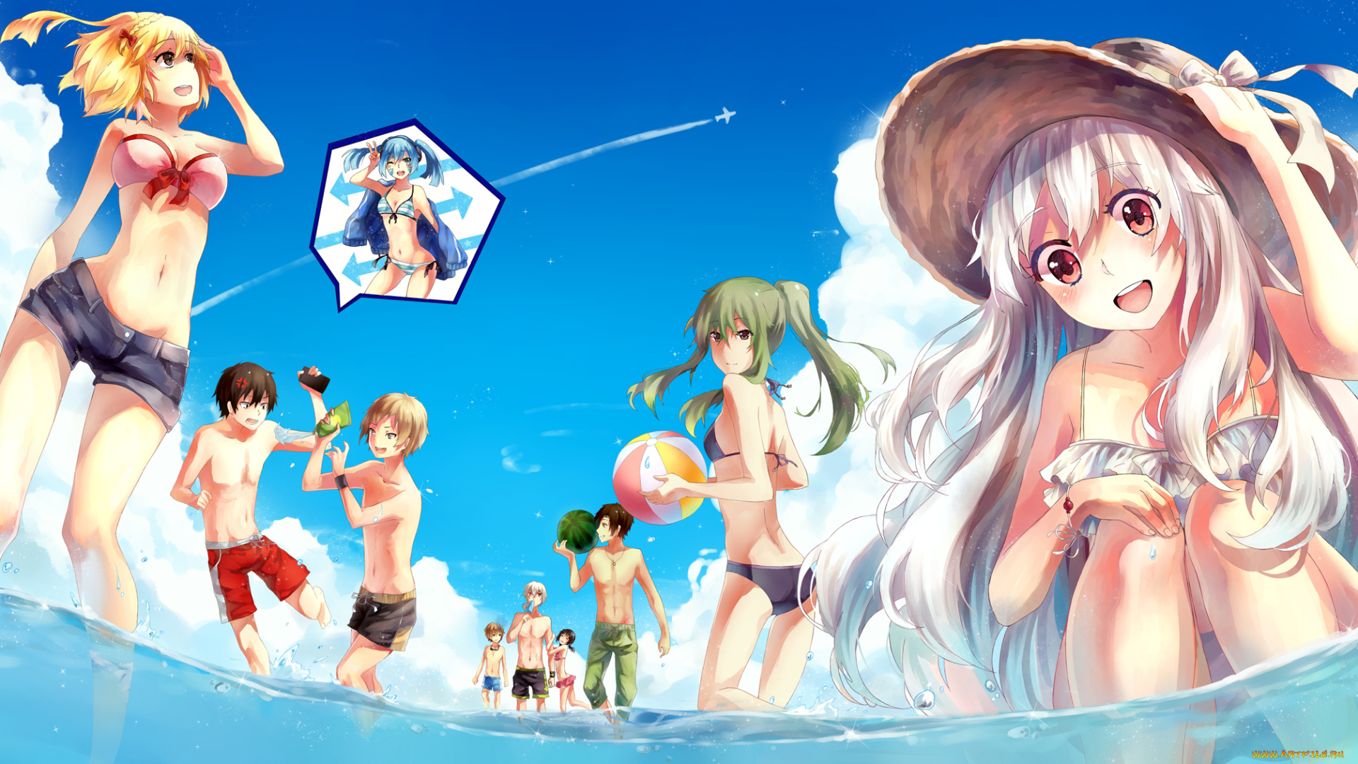 аниме, mekakucity, actors, asahina, hiyori, amamiya, hibiya, ene, парни, девушки, teka, konoha, art, kisaragi, shintaro, momo, kido, tsubomi, kano, shuuya, kagerou, project, море, мороженое, арбуз, мяч, грудь, бикини, злость, радость, seto, kousuke, kozakura, mary