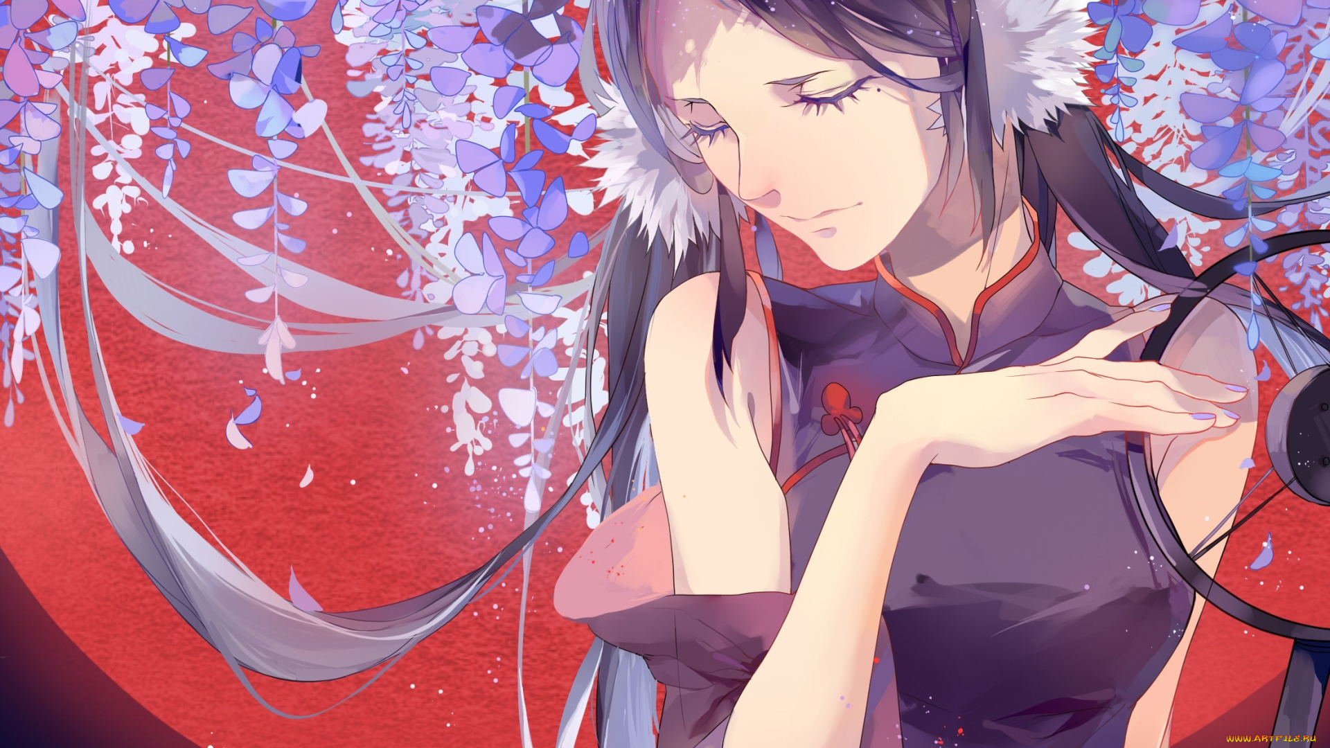 аниме, *unknown, , другое, арт, микрофон, луна, цветы, девушка, dj, adonis