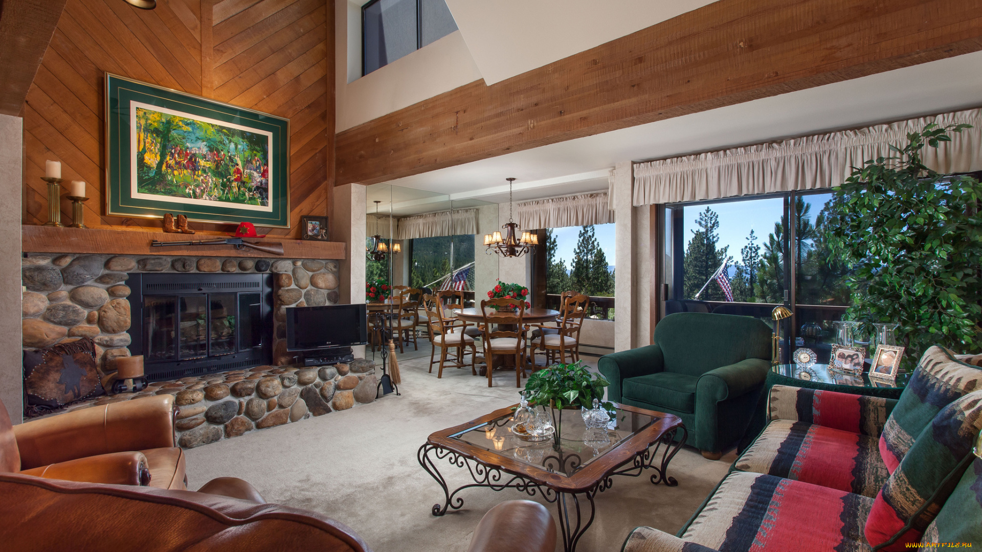 интерьер, гостиная, камин