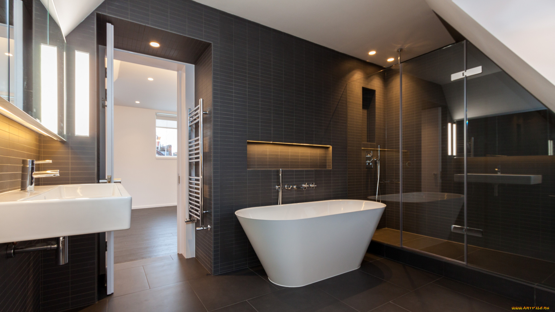 интерьер, ванная, и, туалетная, комнаты, ванна