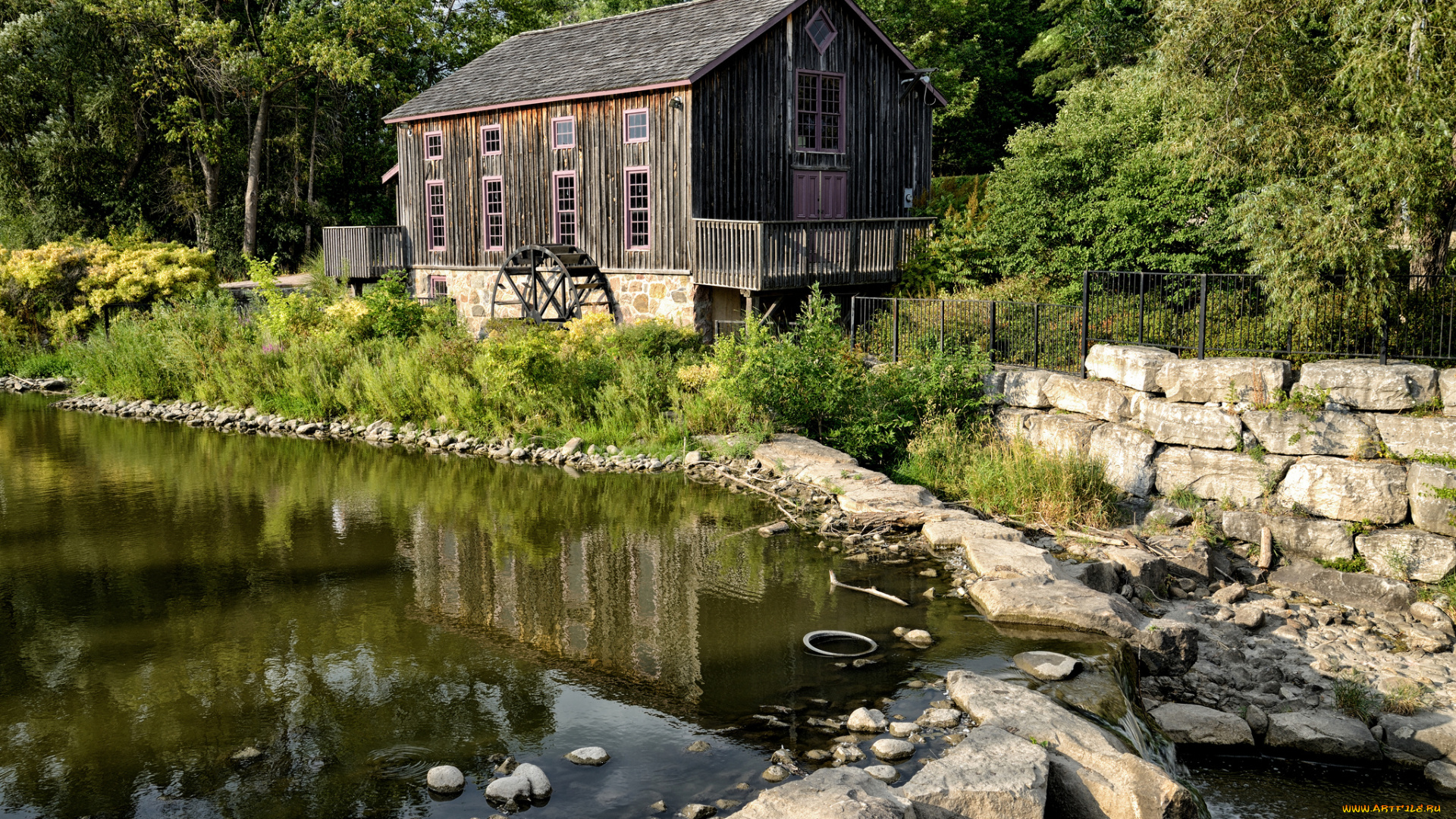 разное, мельницы, колесо, лес, река, мельница