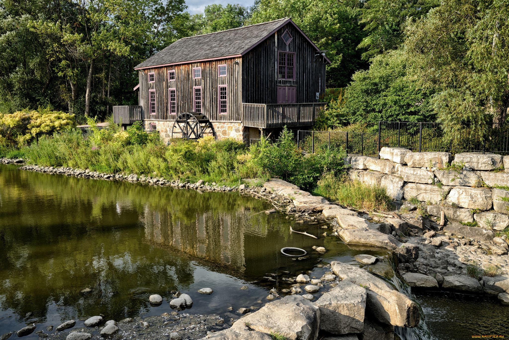 разное, мельницы, колесо, лес, река, мельница