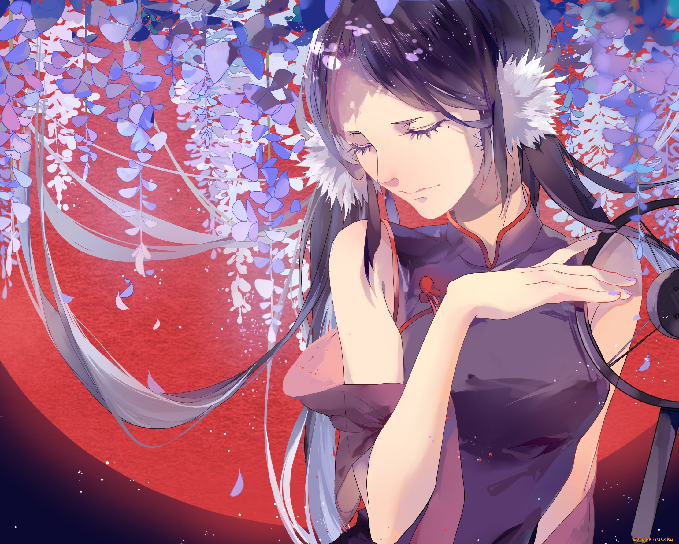 аниме, *unknown, , другое, арт, микрофон, луна, цветы, девушка, dj, adonis