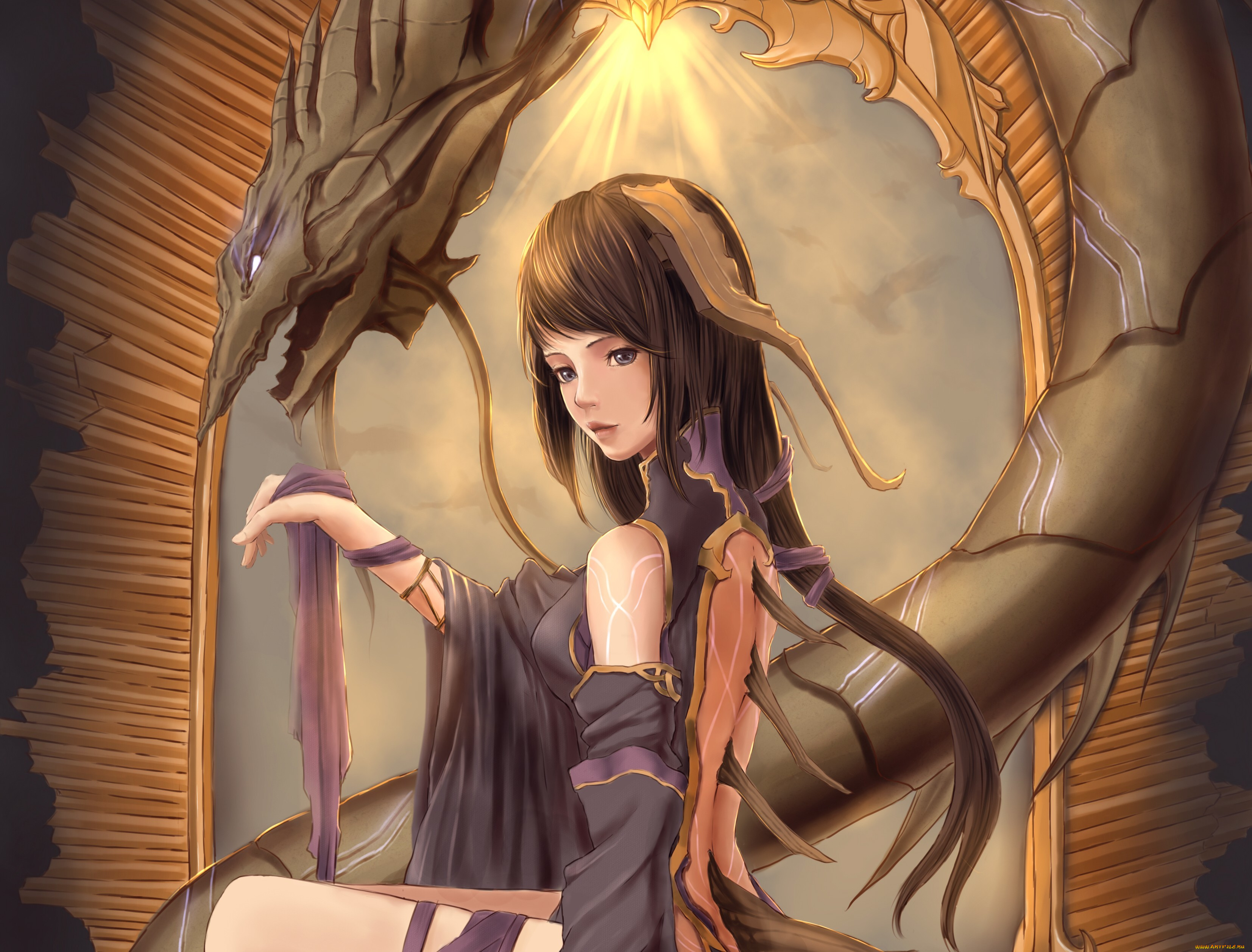 аниме, *unknown, , другое, sunday-zjy, арт, шипы, ткань, свет, змей, девушка