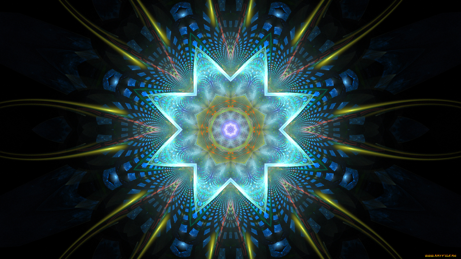 3д, графика, абстракция, , abstract, лучи, фигура, звезда, узор, симметрия, углы, линии, лепестки, цветок, свет