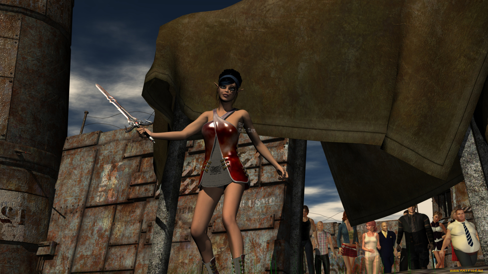 3д, графика, эльфы, , elves, эльфийка, взгляд, фон, оружие