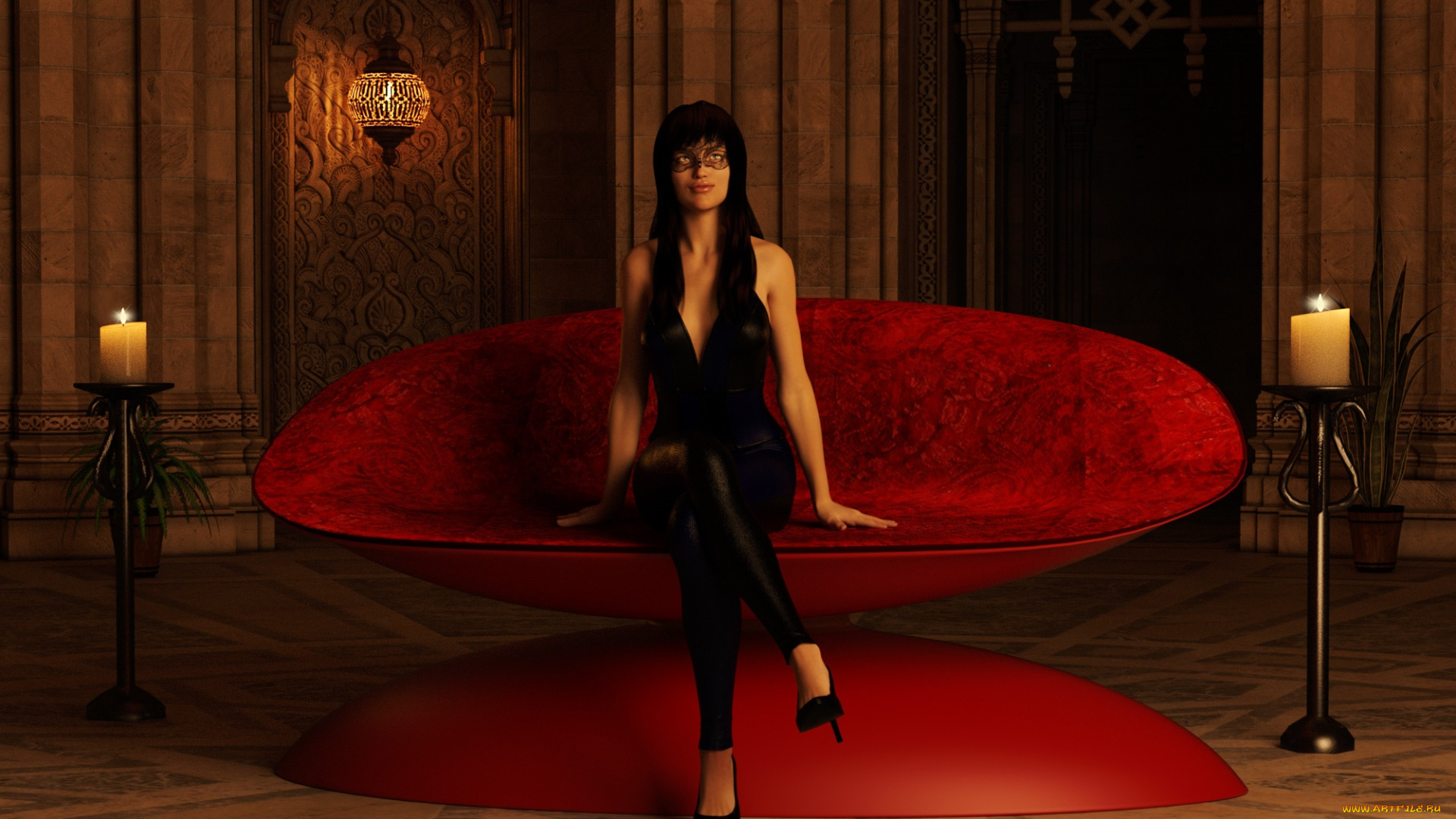 3д, графика, люди, , people, девушка, взгляд, фон, диван, свечи