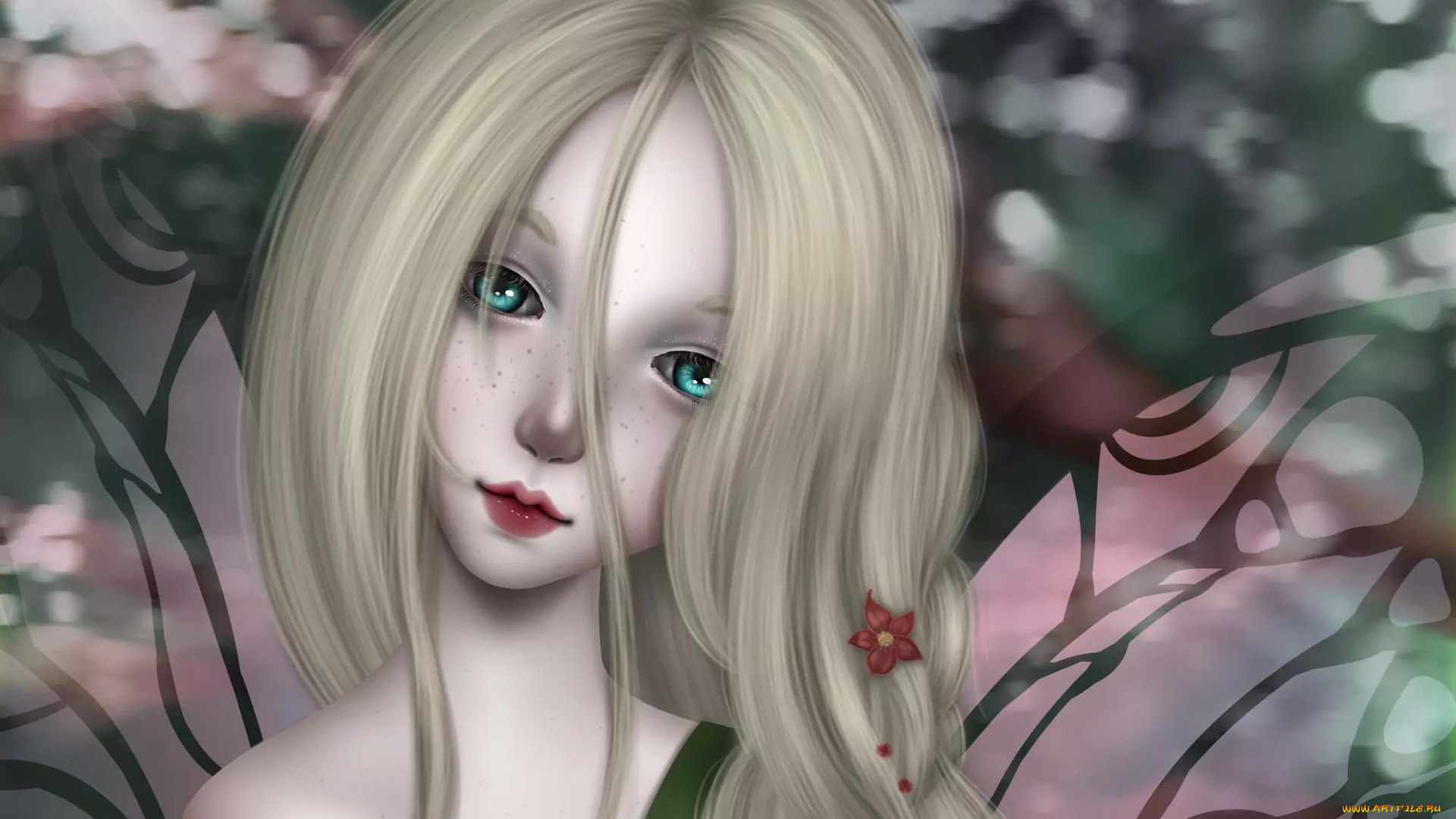 фэнтези, девушки, nimfpa, art, девочка, крылья, волосы, арт