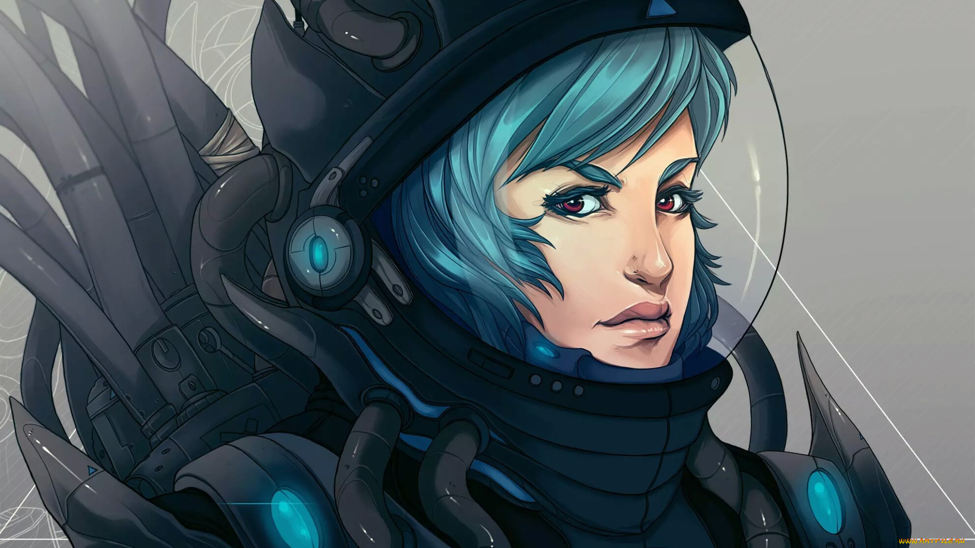 фэнтези, девушки, sha-h, art, девушка, космонавт, костюм, арт