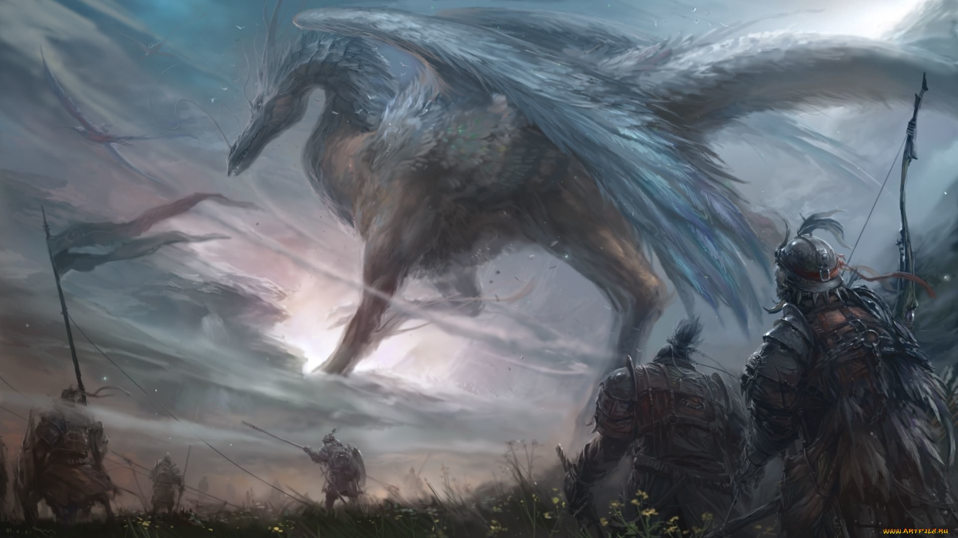 фэнтези, существа, воины, дракон