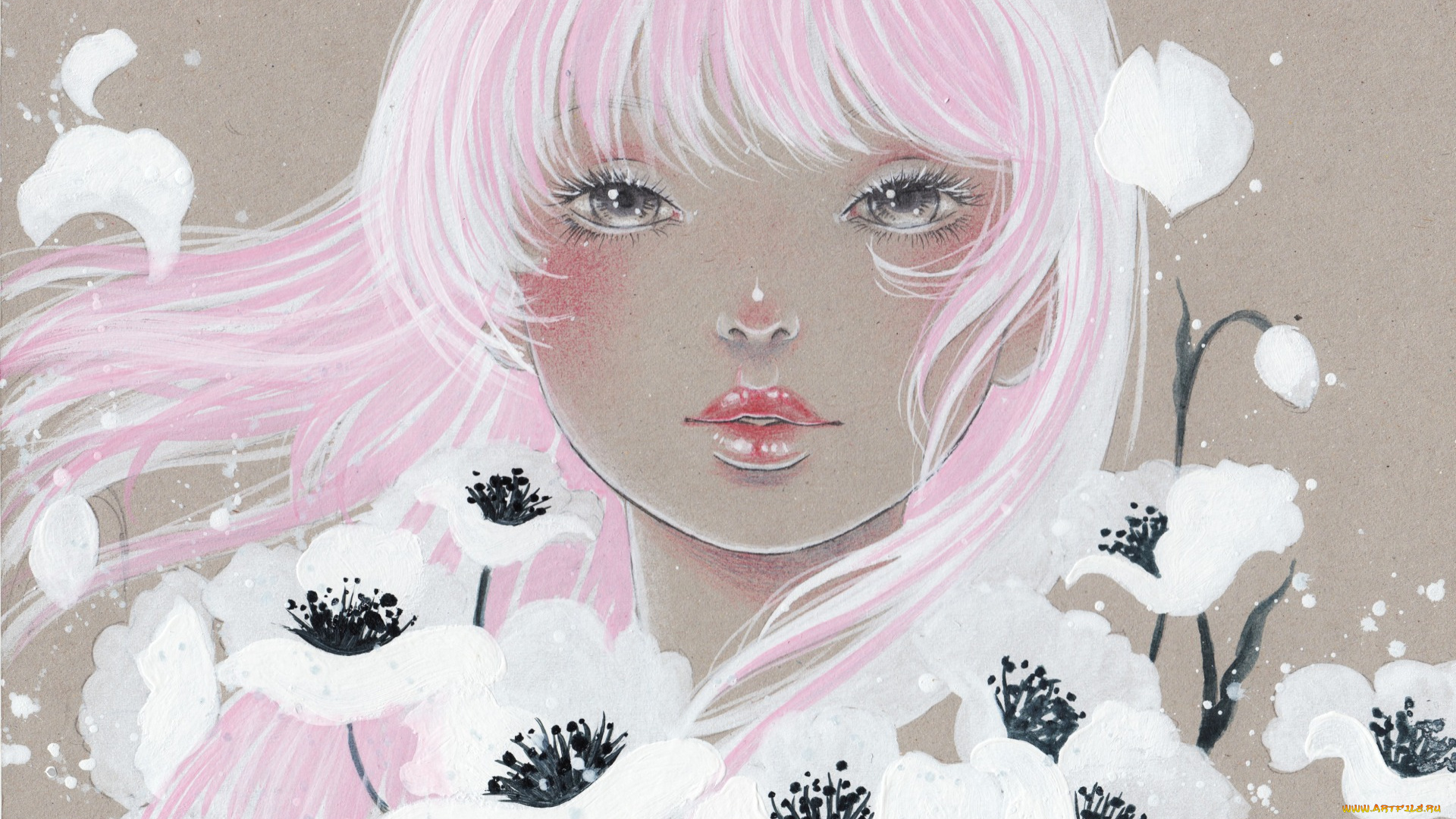 рисованное, люди, волосы, цветы, девушка, art, victoria-rivero