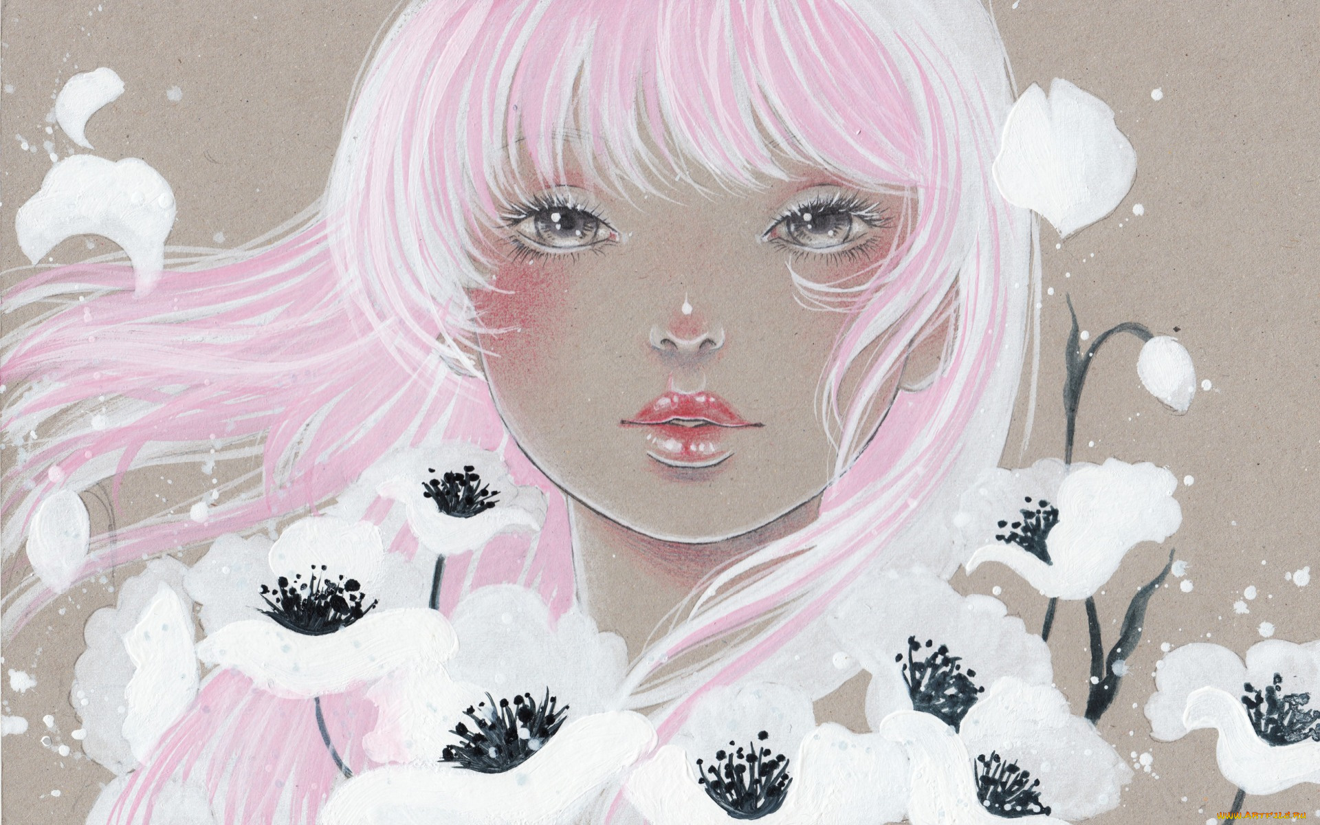 рисованное, люди, волосы, цветы, девушка, art, victoria-rivero