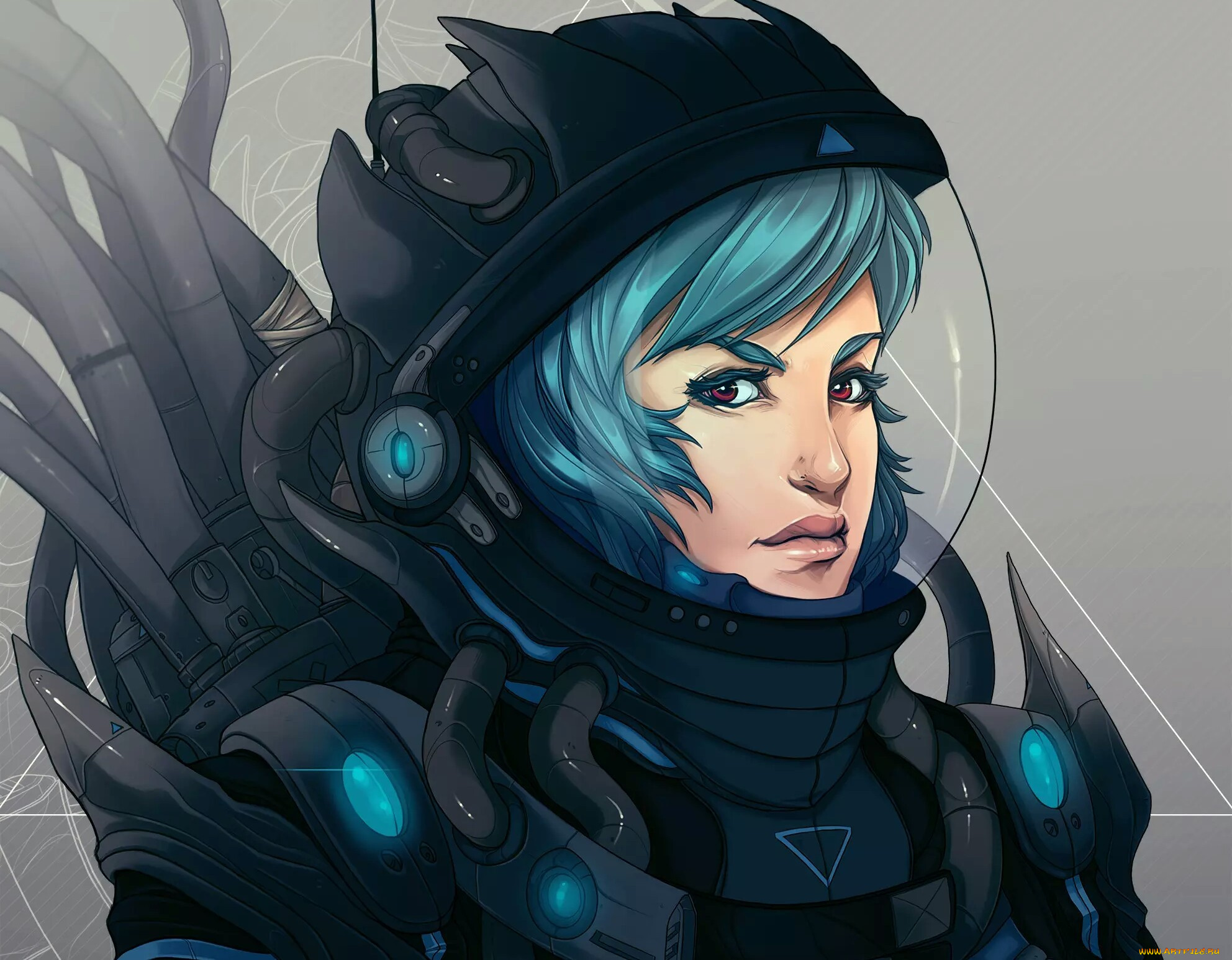 фэнтези, девушки, sha-h, art, девушка, космонавт, костюм, арт