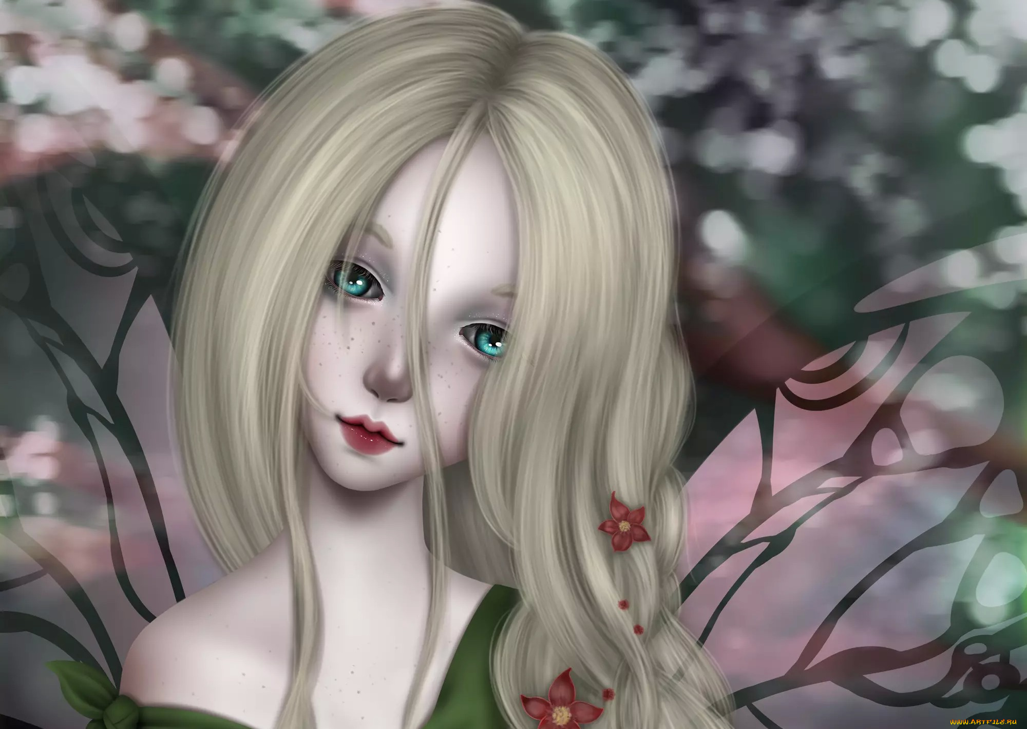 фэнтези, девушки, nimfpa, art, девочка, крылья, волосы, арт