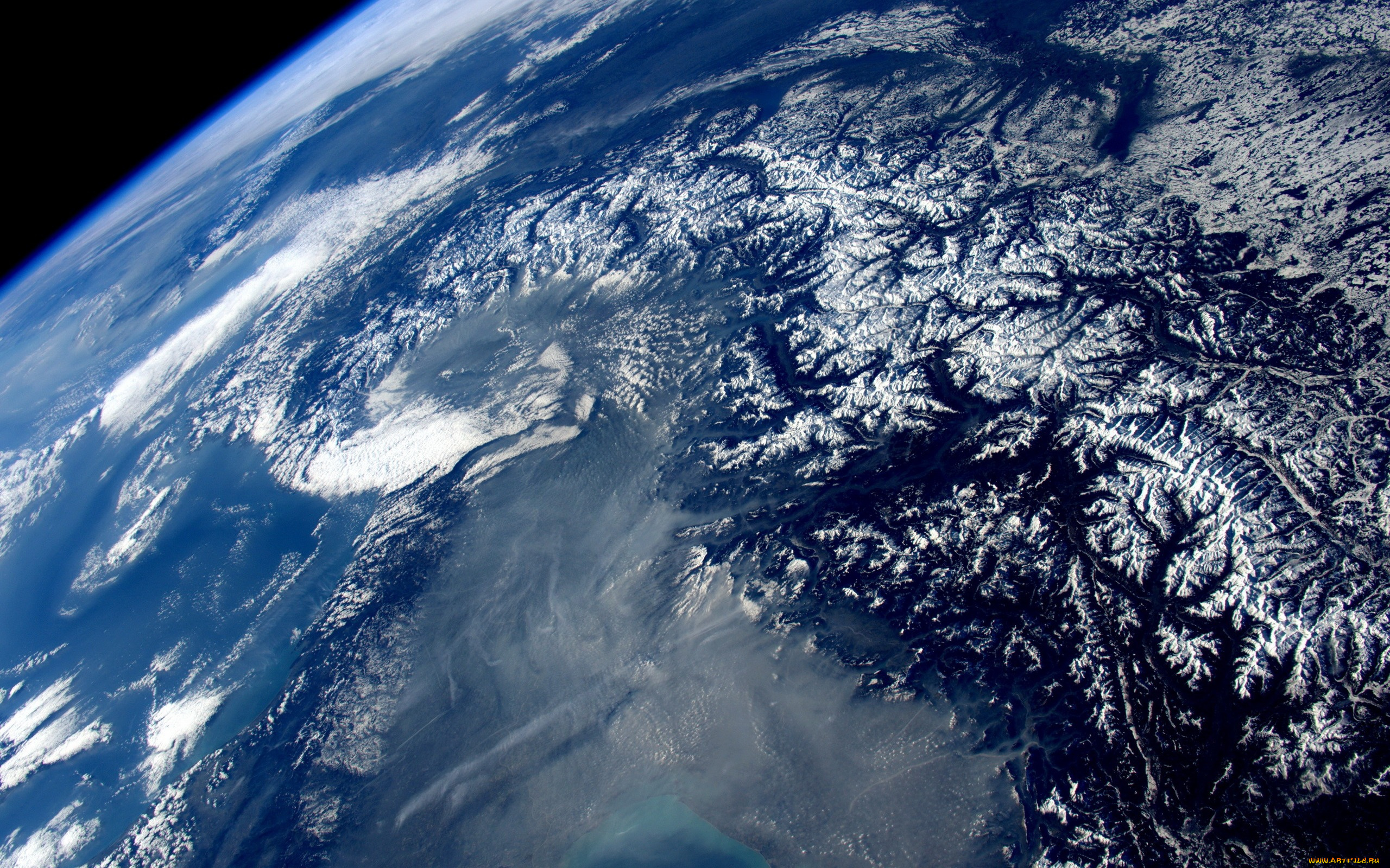 космос, земля, океан, облака