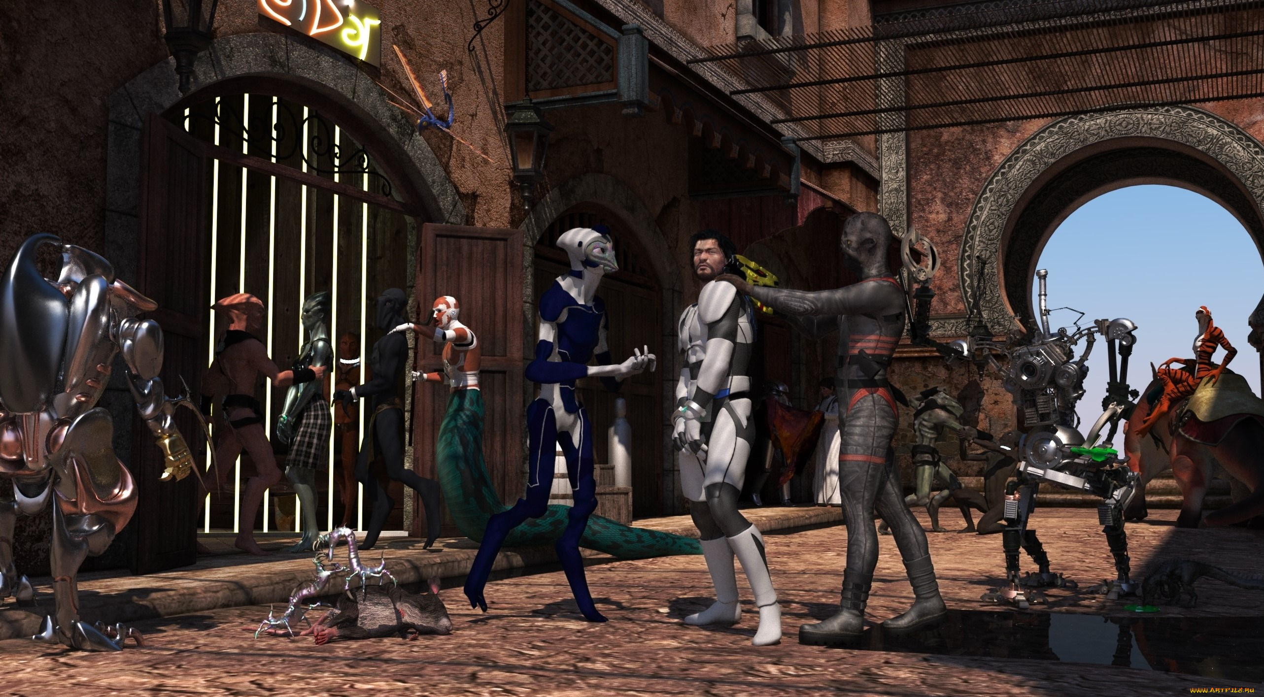 3д, графика, фантазия, , fantasy, мужчина, взгляд, фон, существа