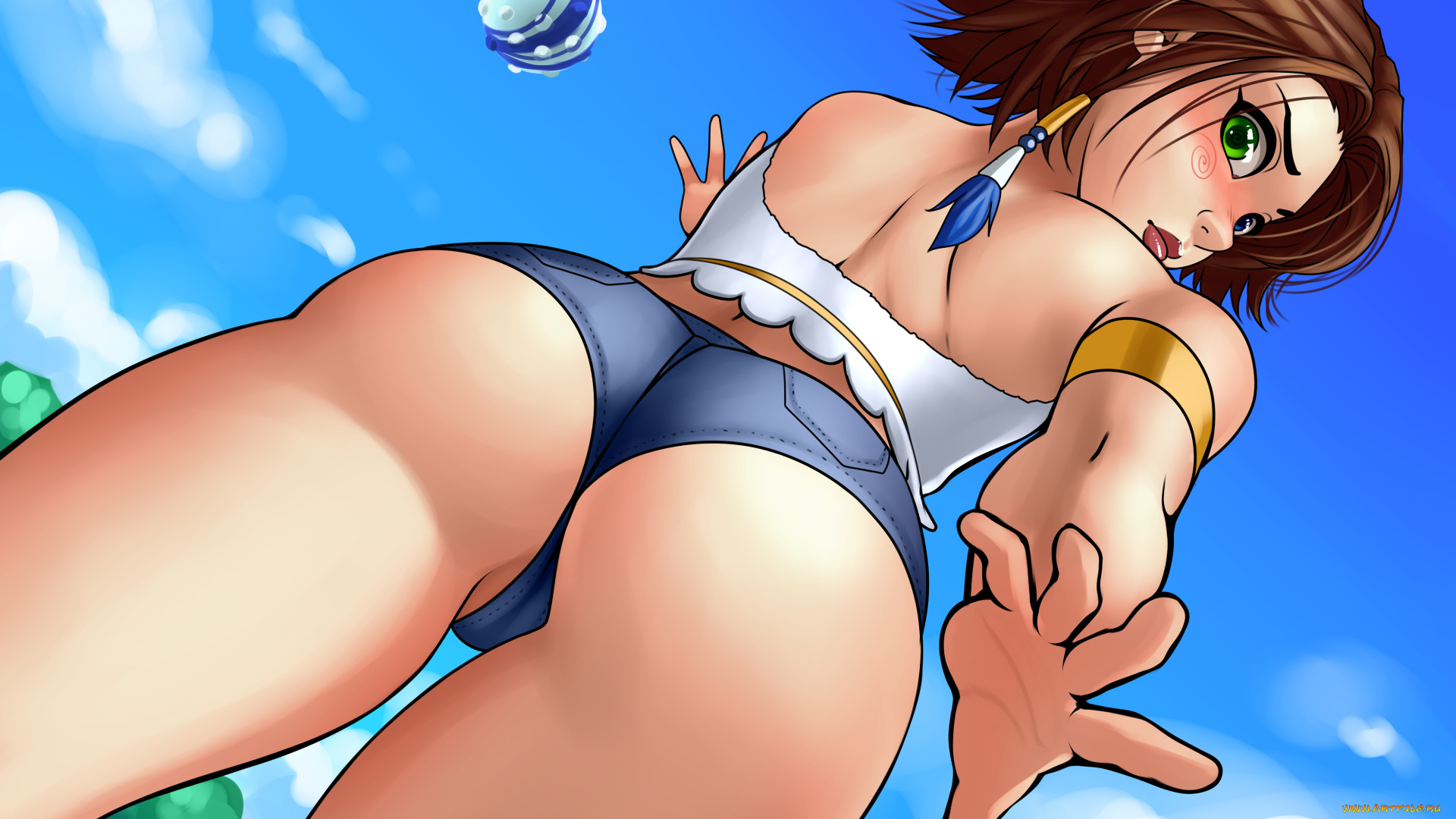 рисованное, люди, девушка, фон, взгляд, мяч, шорты