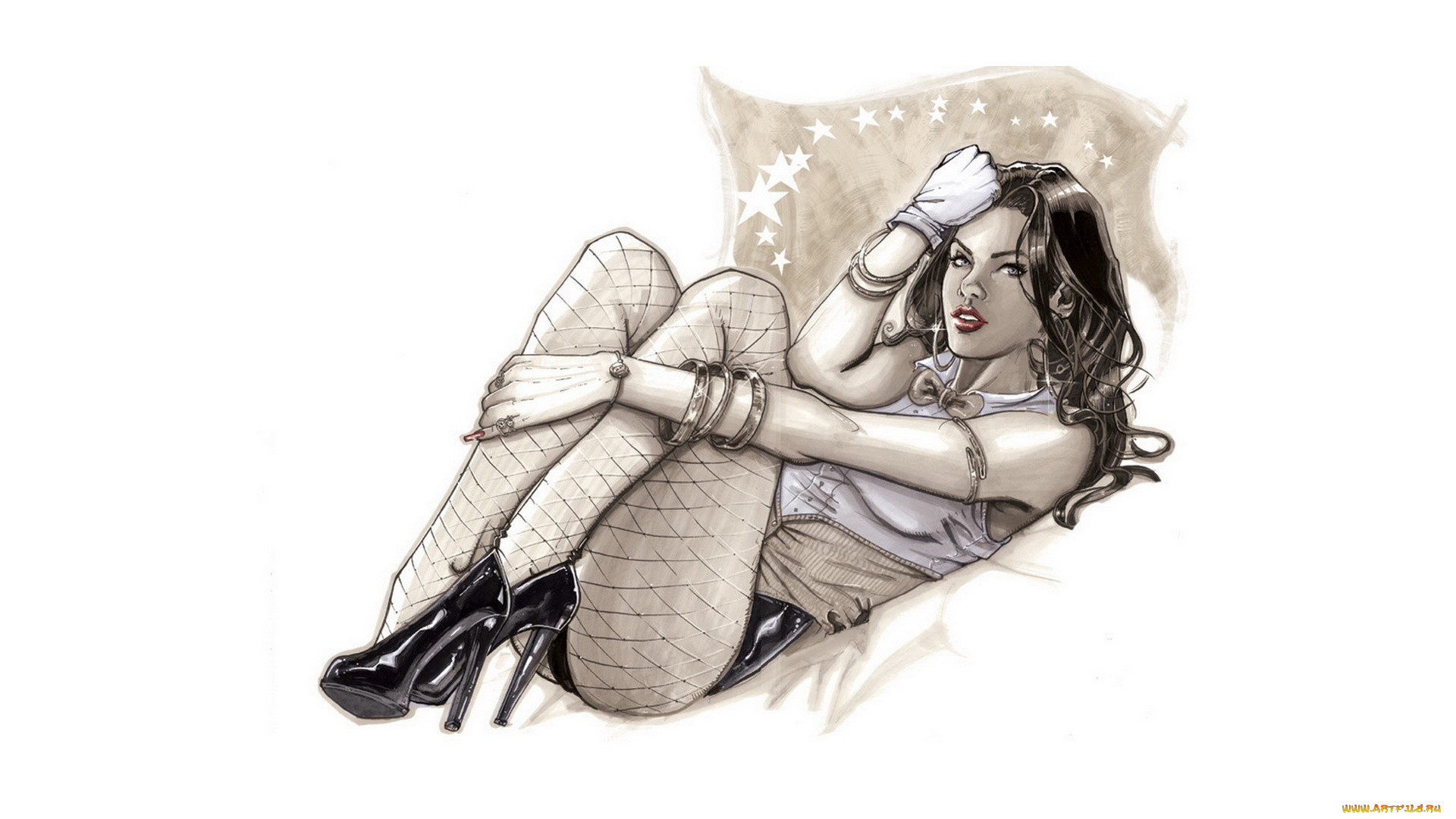 рисованное, люди, фон, девушка, взгляд