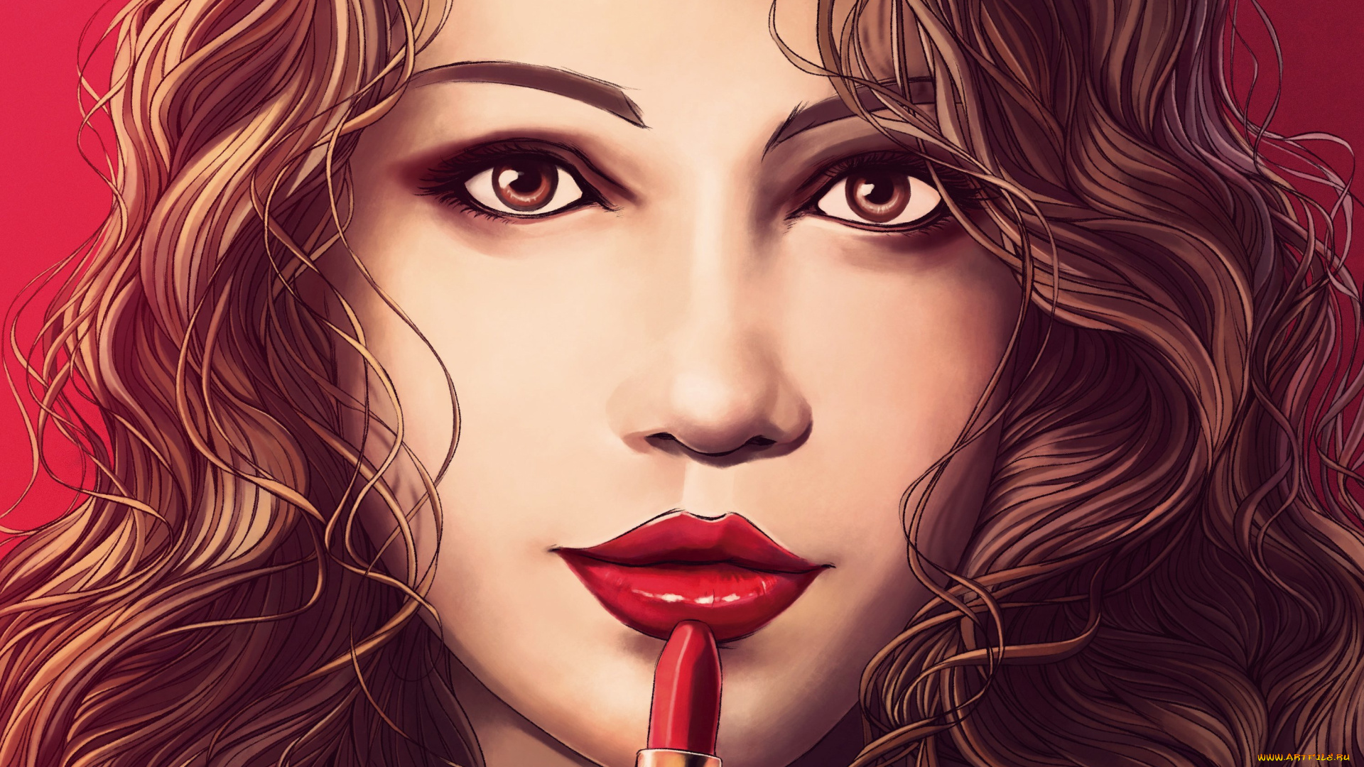 рисованное, люди, лицо, помада