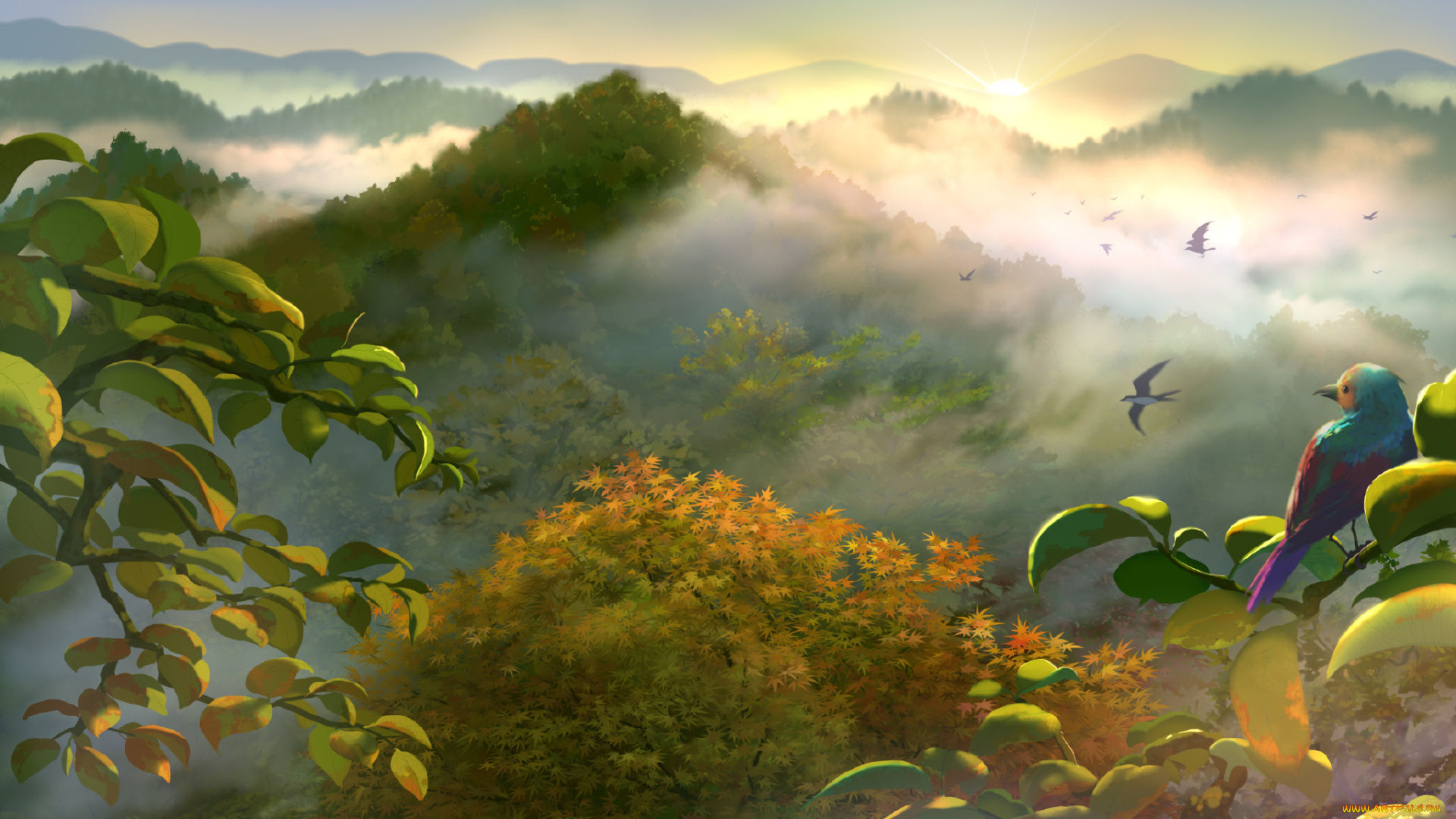 рисованное, природа, пейзаж