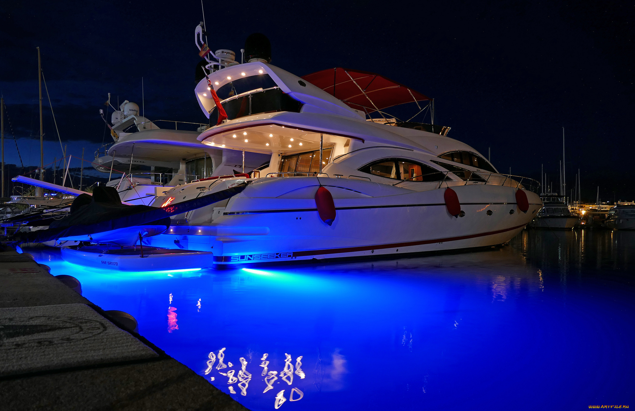 корабли, Яхты, ночь, причал