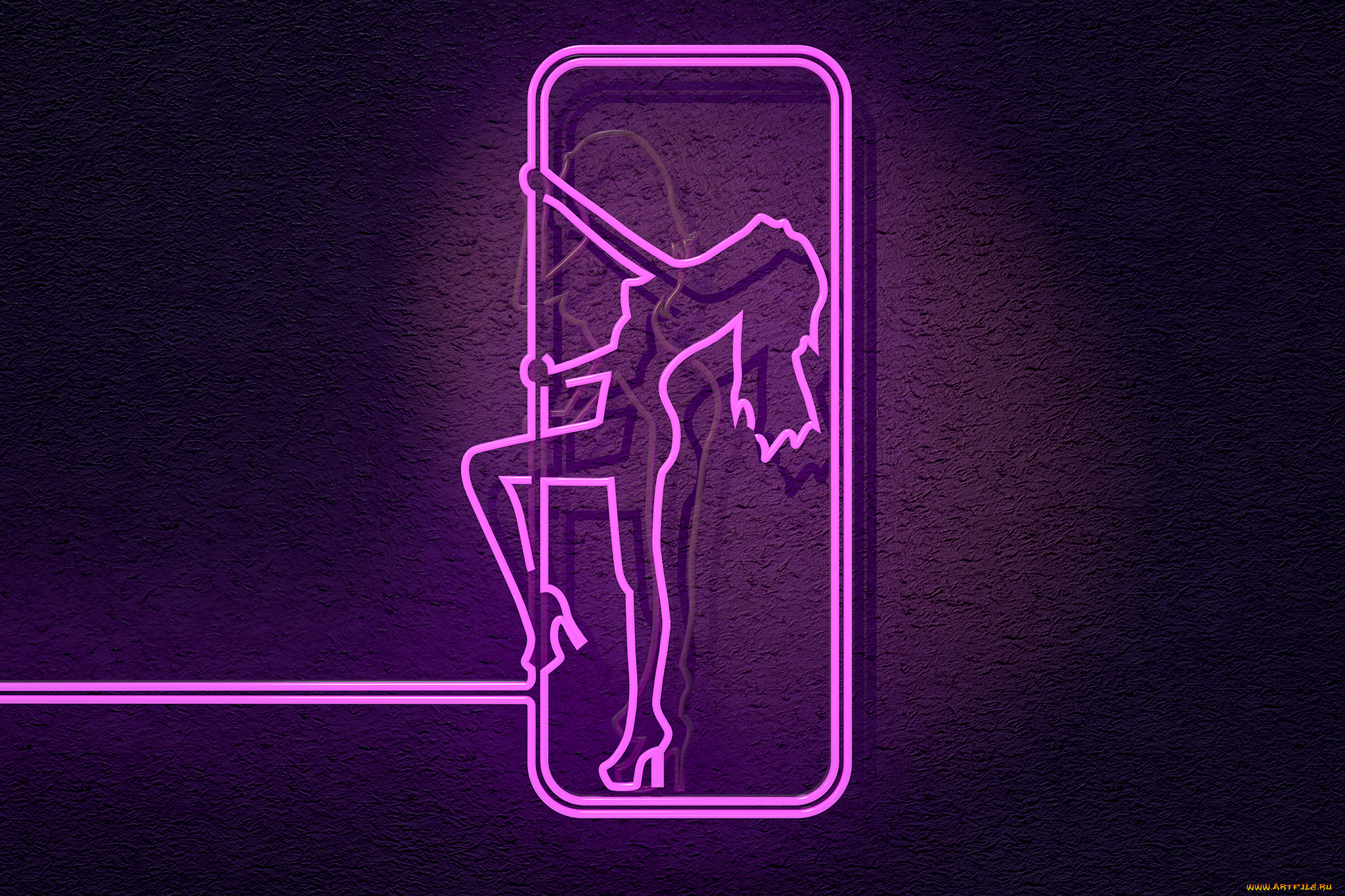 рисованное, минимализм, wall, female, figure, girl, neon, lights, fluorescent