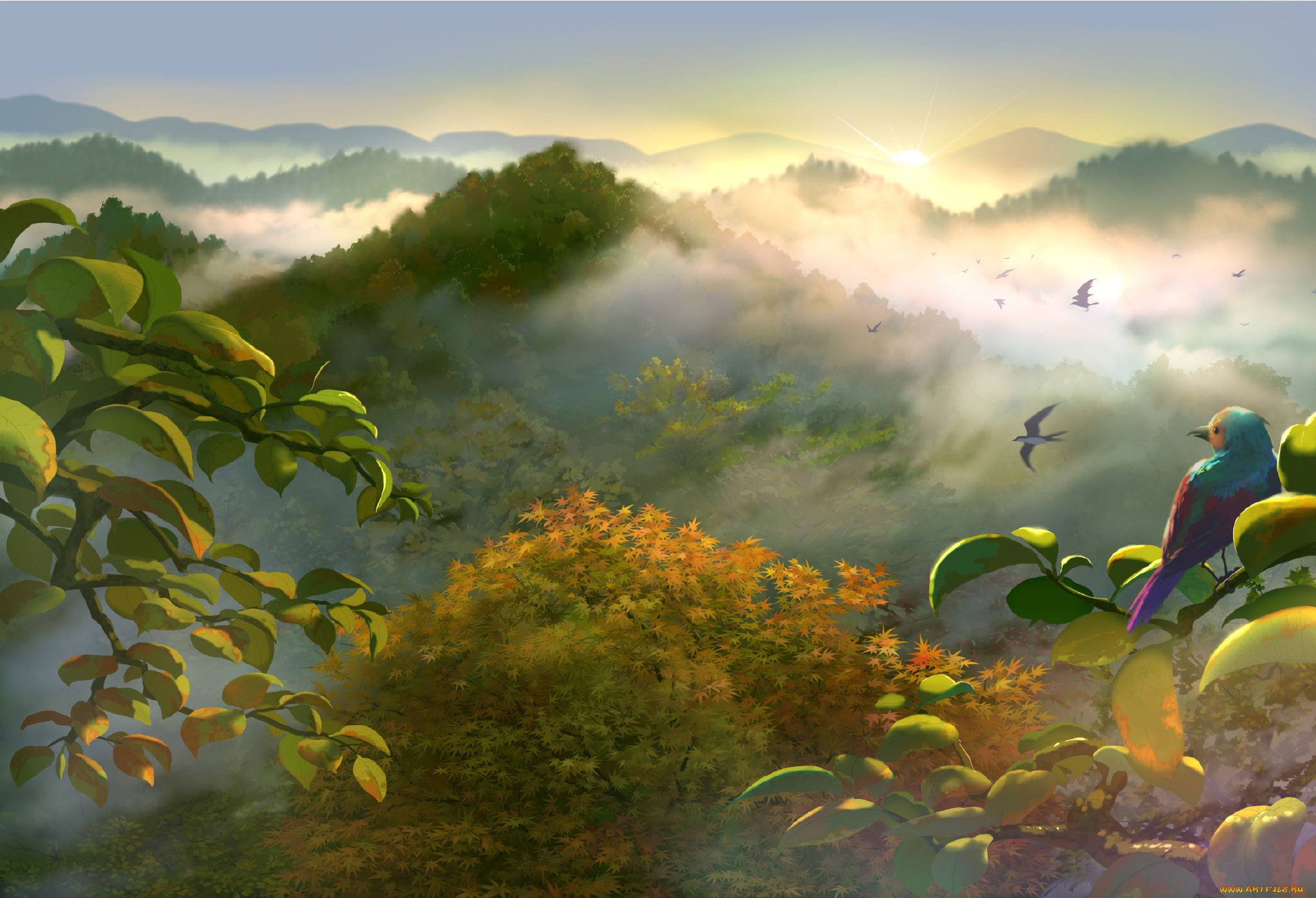 рисованное, природа, пейзаж