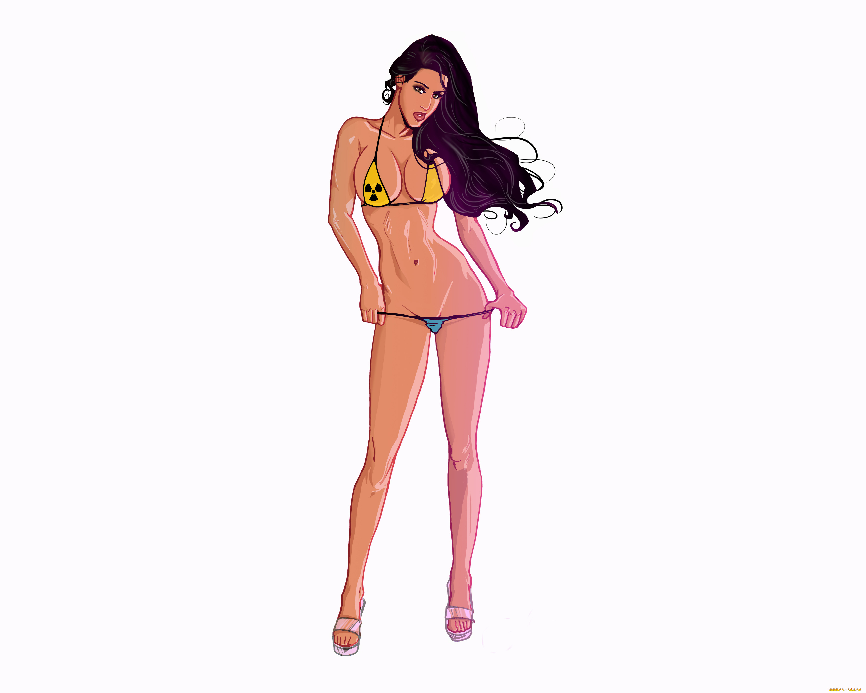 рисованное, люди, взгляд, фон, девушка, купальник