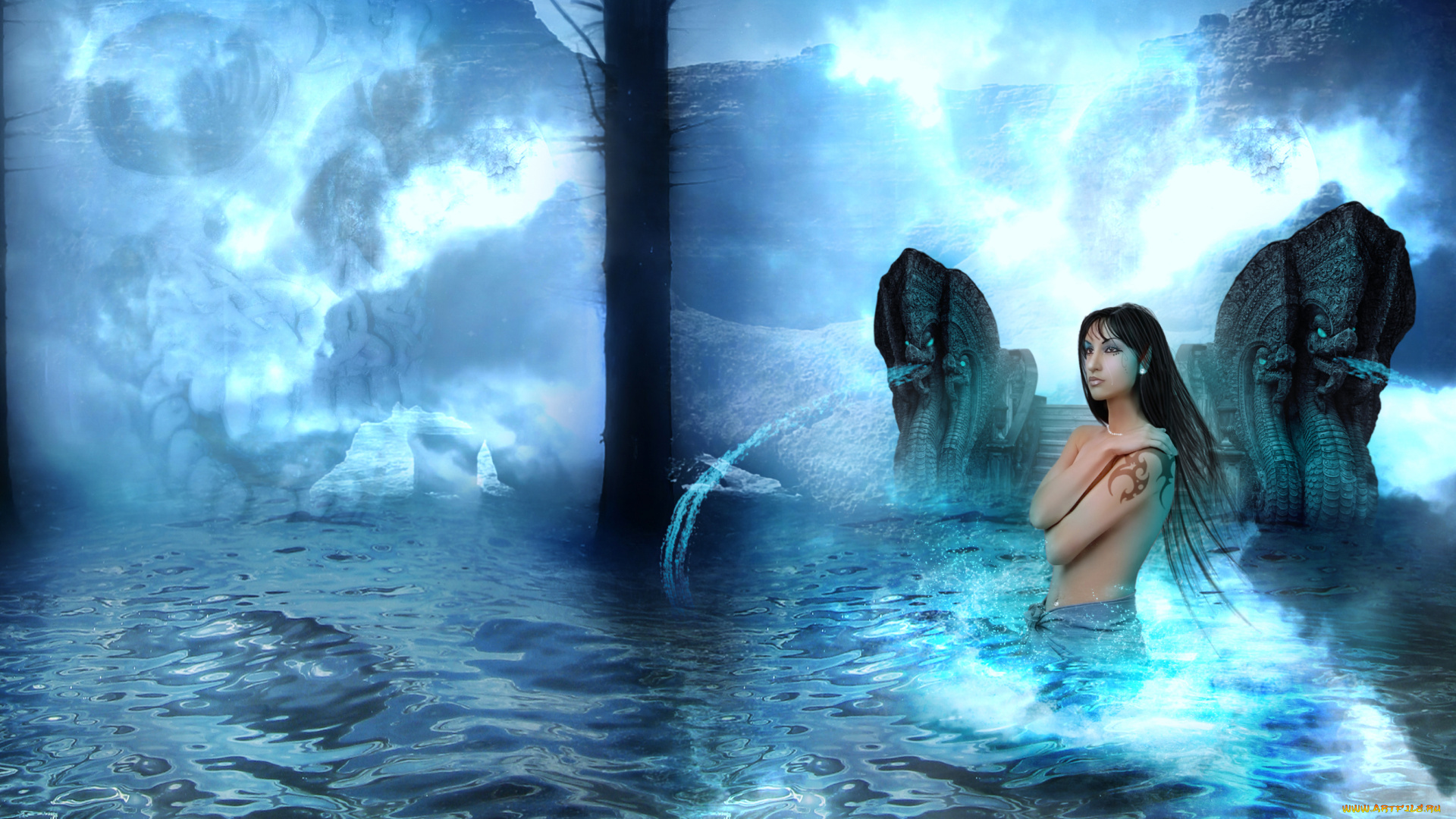 фэнтези, фотоарт, вода, фон, девушка