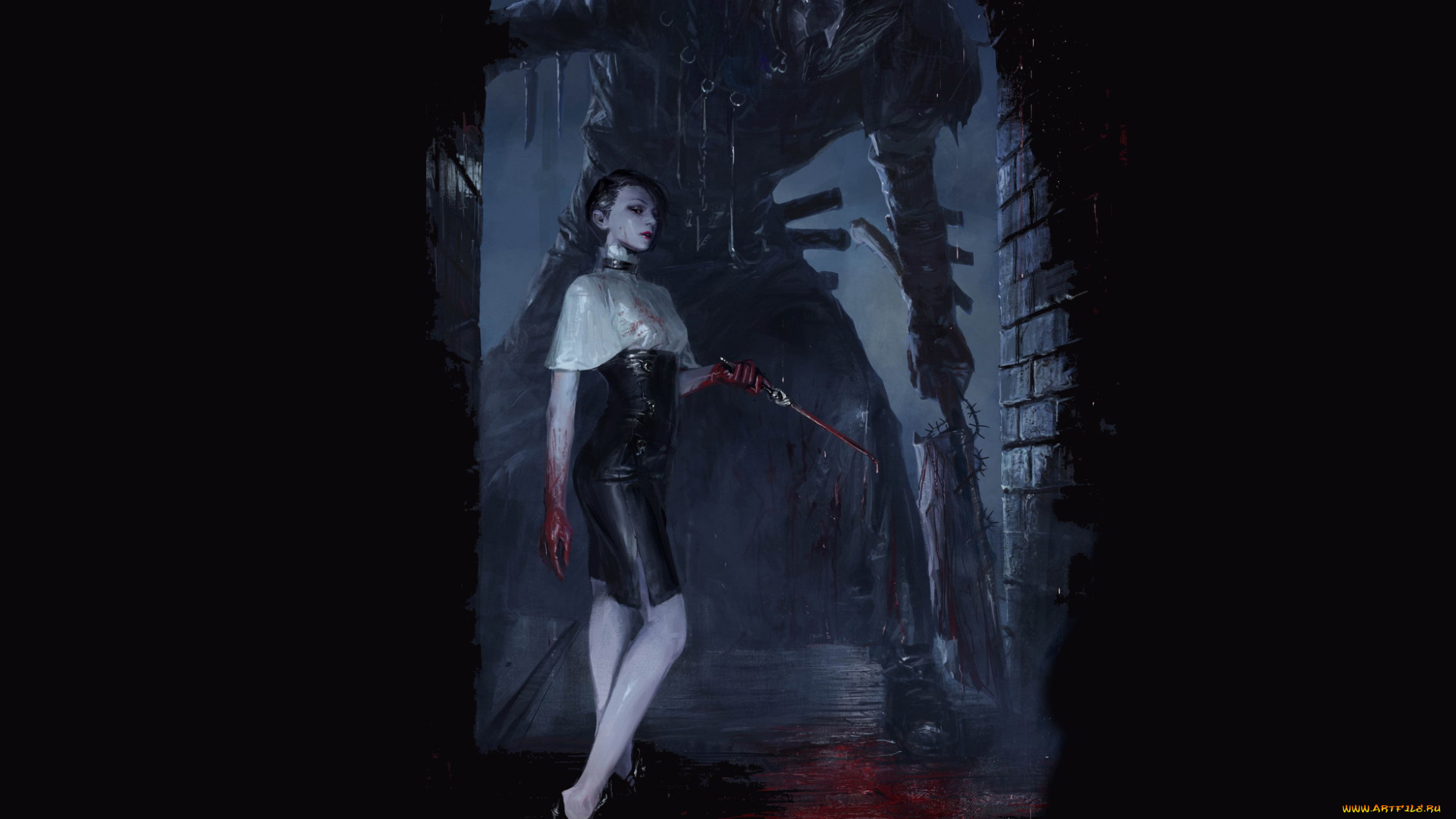 фэнтези, вампиры, демон, нож, арка, кровь, девушка
