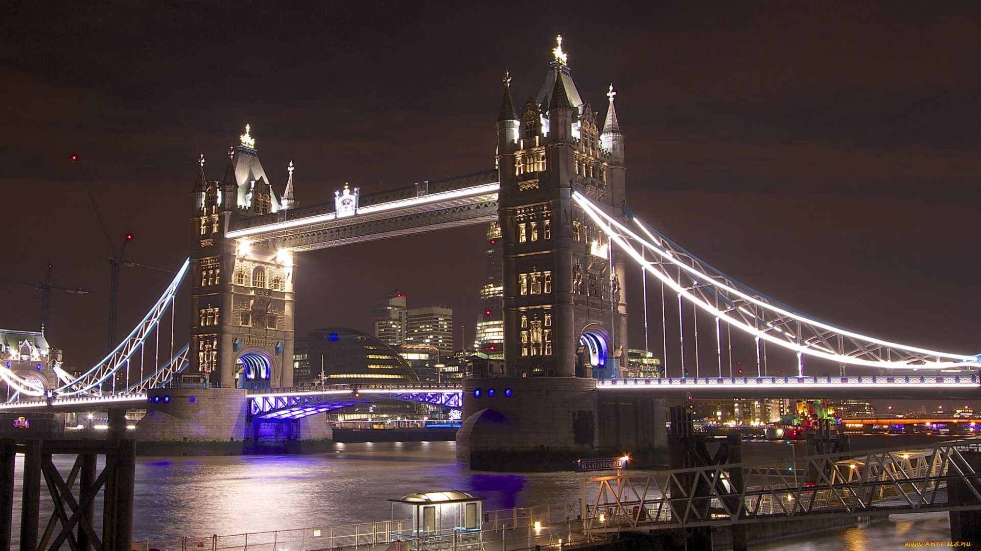 города, лондон, , великобритания, огни, река, мост, tower, bridge, темза