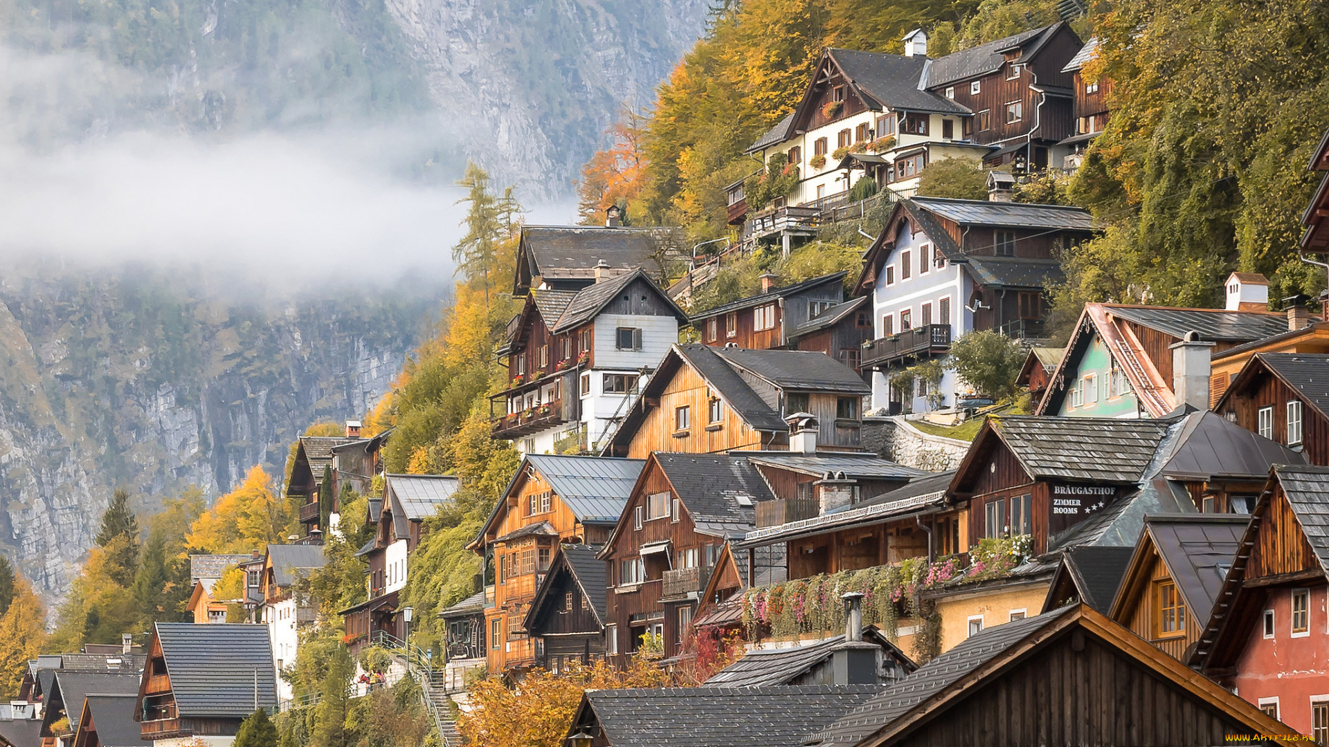 hallstatt, города, -, панорамы, городок, озеро, горы