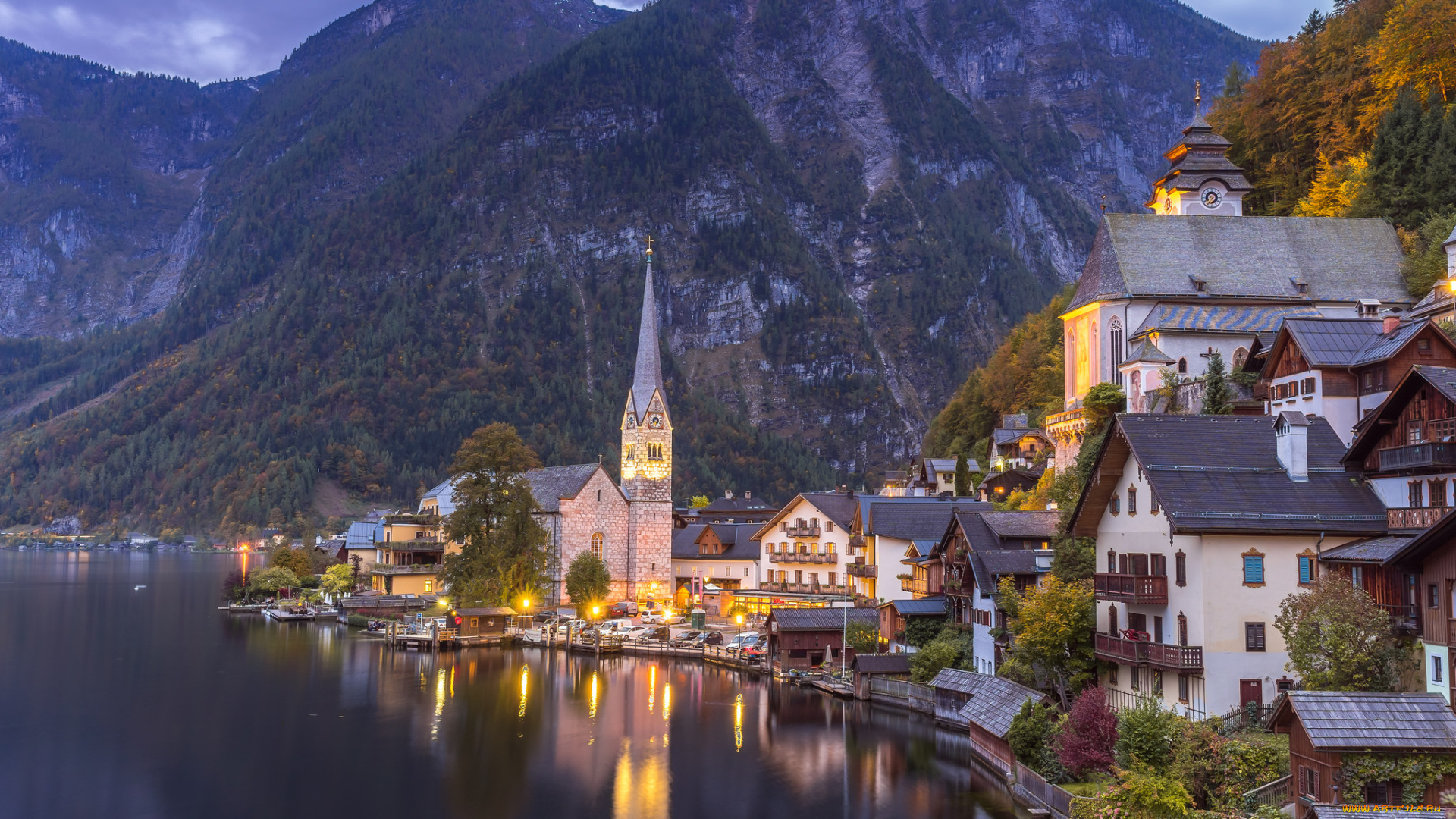 hallstatt, города, -, пейзажи, городок, озеро, горы