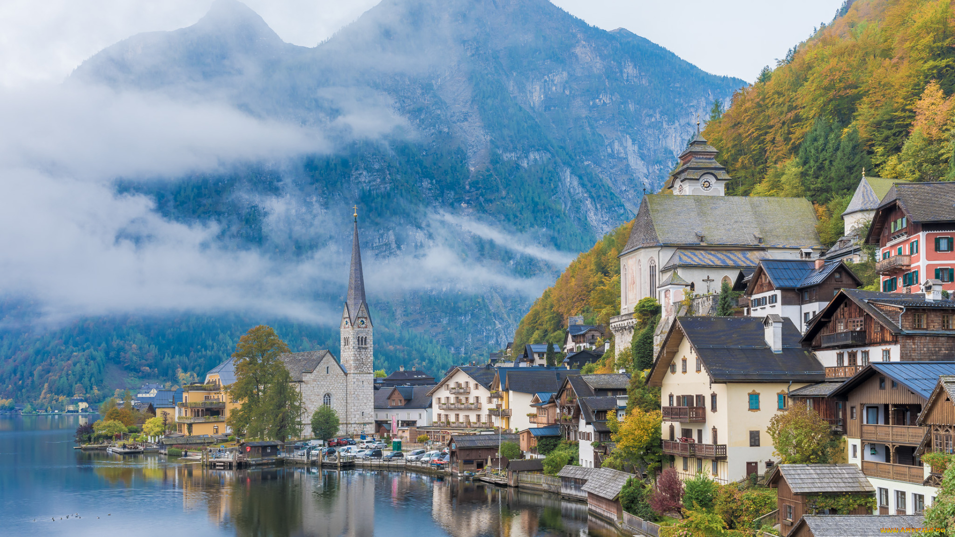 hallstatt, города, -, пейзажи, городок, озеро, горы