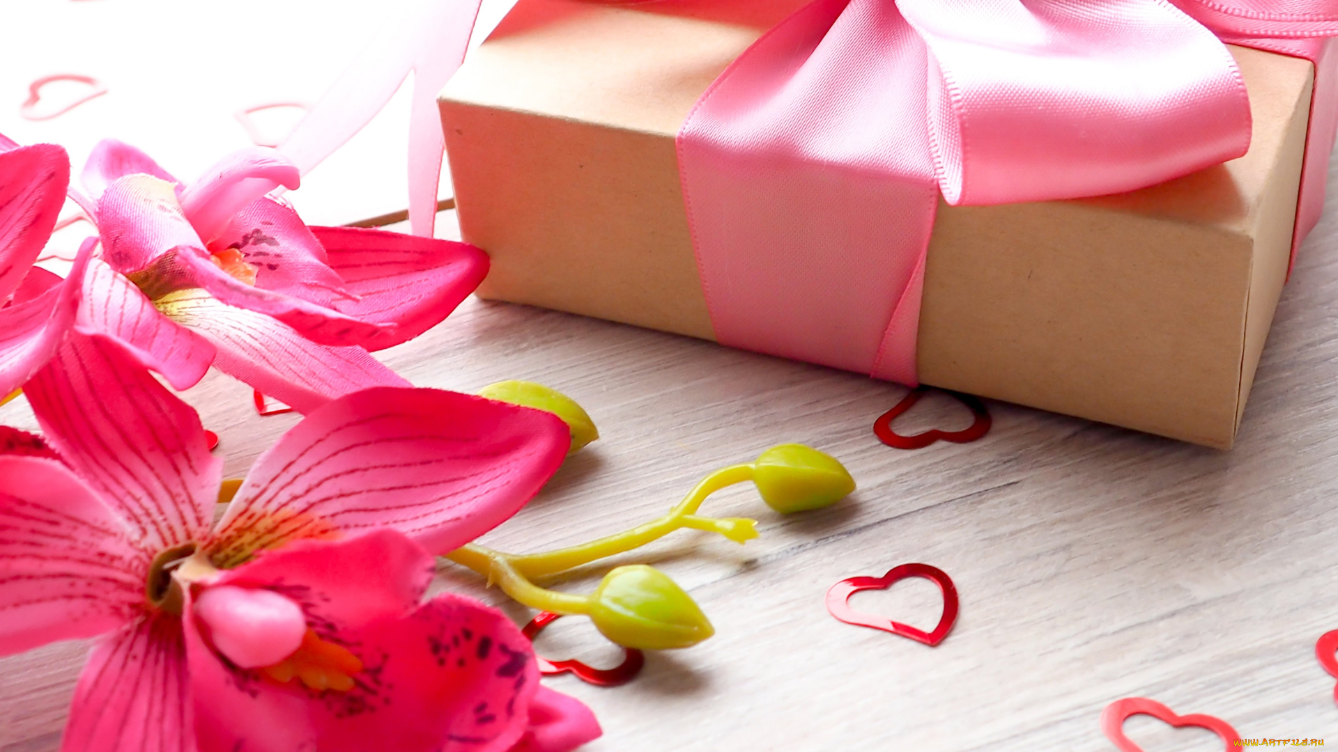 праздничные, подарки, и, коробочки, цветы, бант, коробка, подарок