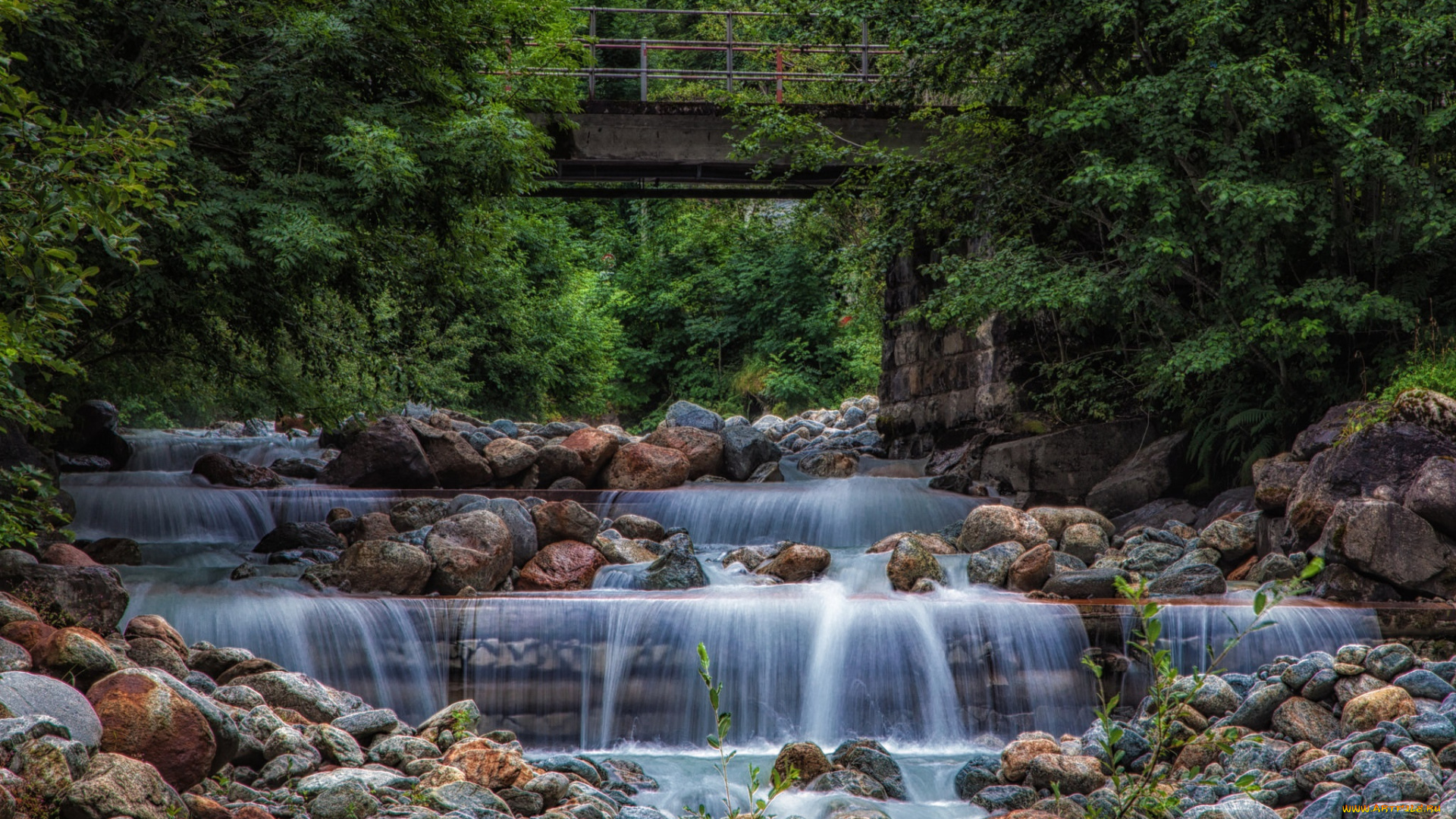 природа, водопады, река, лес, водопад