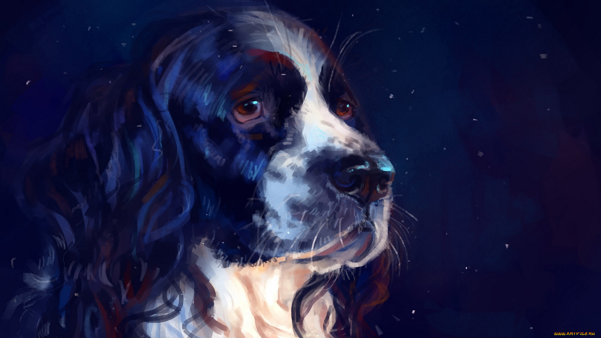 рисованное, животные, , собаки, синий, фон