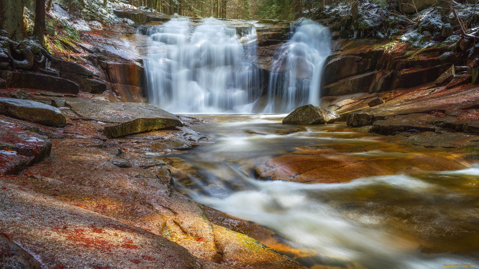 природа, водопады, река, лес, водопад