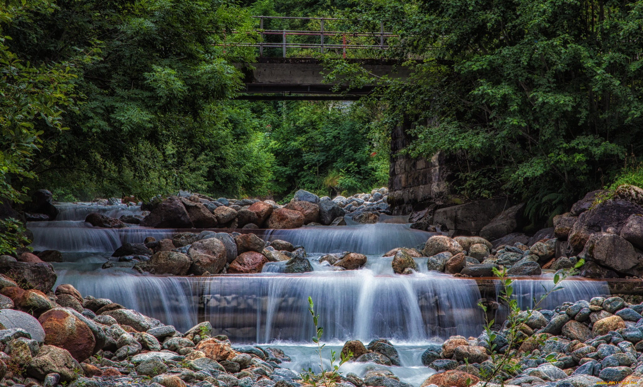природа, водопады, река, лес, водопад
