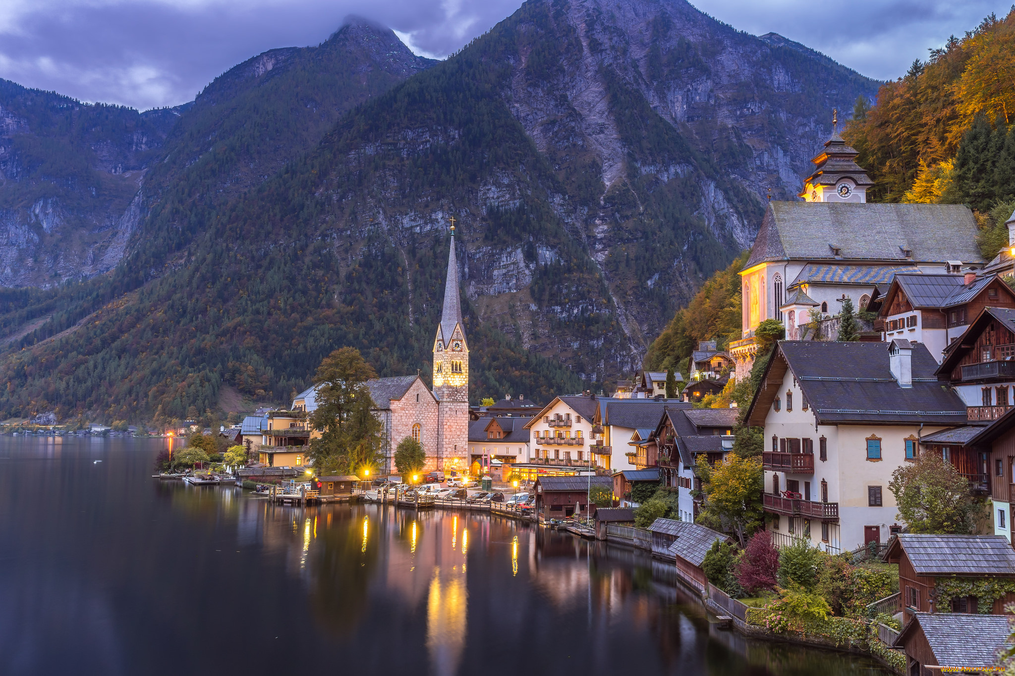 hallstatt, города, -, пейзажи, городок, озеро, горы